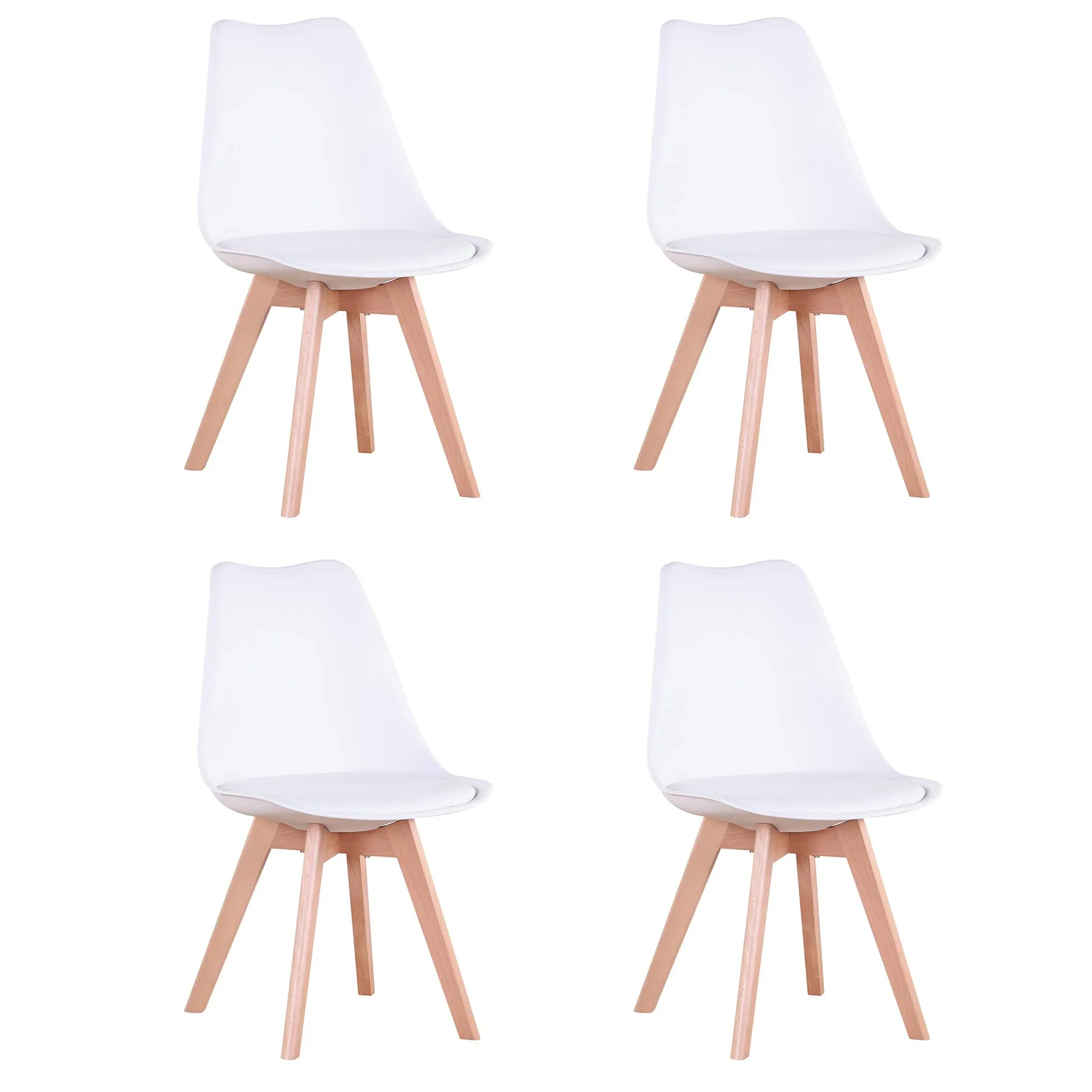 DEYARNA HOME Set di 4 Sedie da Pranzo Moderne Imbottite Scandinave con Gambe in Legno di Faggio, Bianco - immagine 1