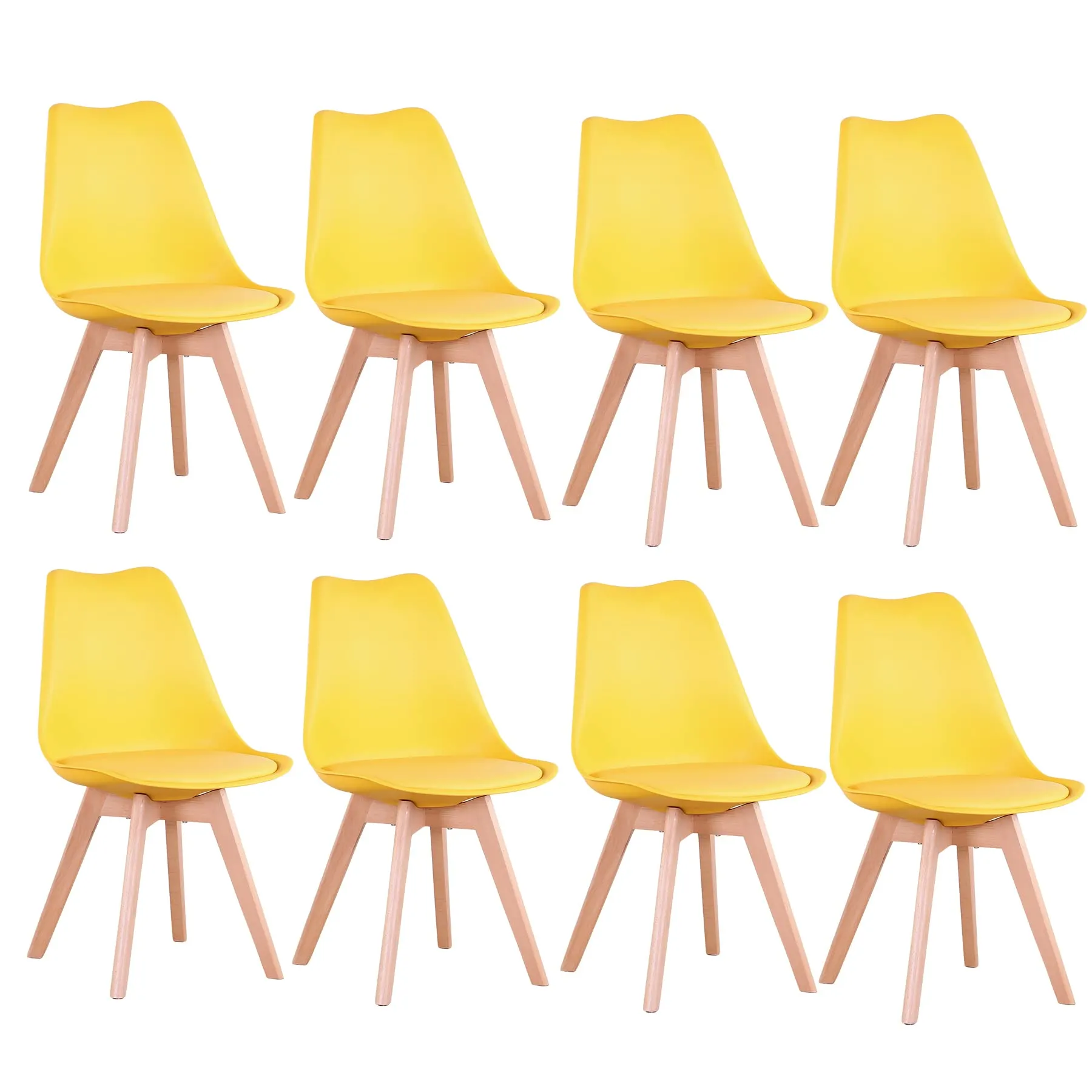 DEYARNA HOME Set di 8 Sedie da Pranzo Moderne Imbottite con Gambe in Legno di Faggio, Giallo - immagine 1