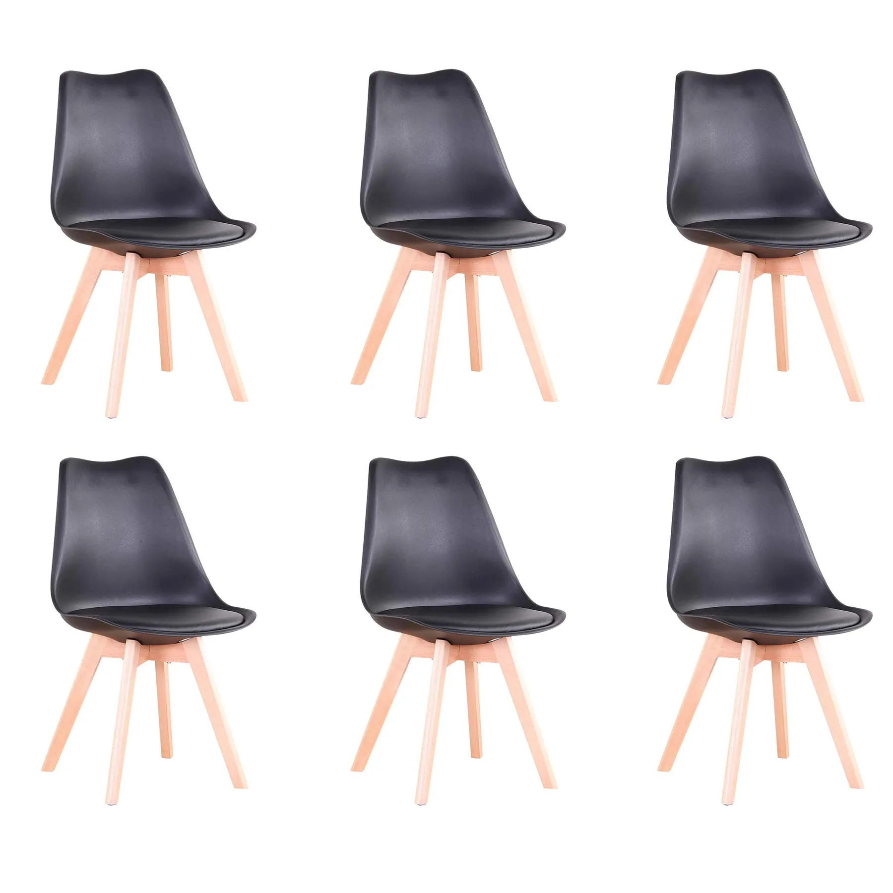 DEYARNA HOME Set di 6 Sedie da Pranzo Moderne, Imbottite, stile Scandinavo con Gambe in Legno di Faggio (Nero) - immagine 1