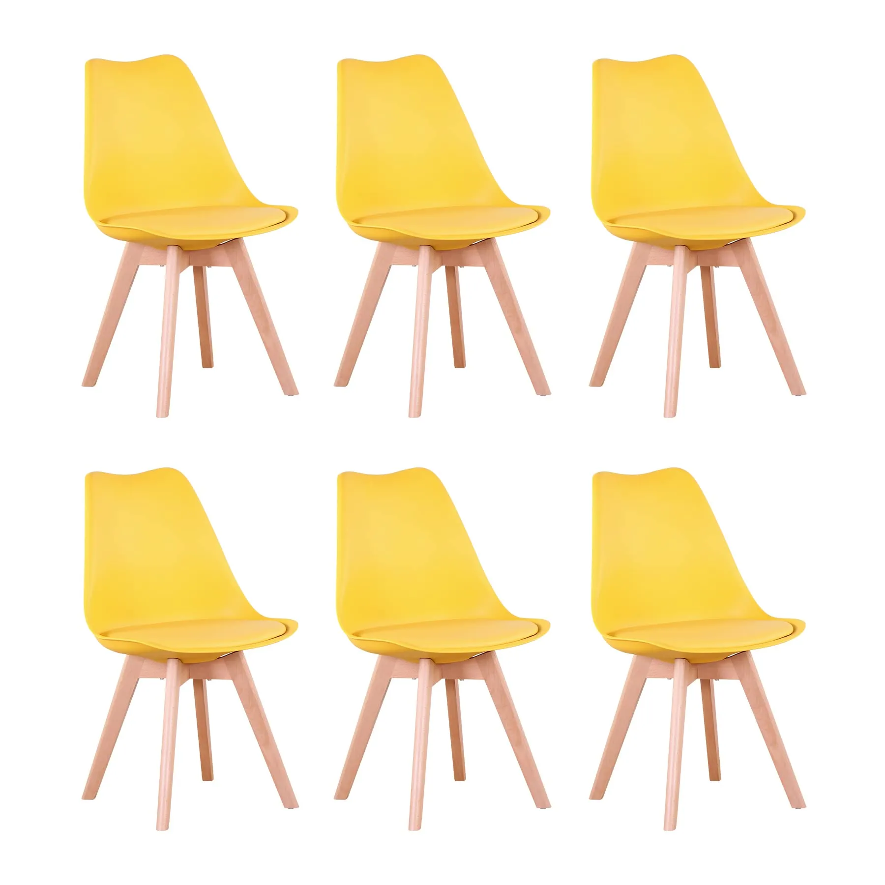 DEYARNA HOME Set di 6 Sedie da Pranzo Moderne Imbottite Scandinave con Gambe in Legno di Faggio, Giallo - immagine 1