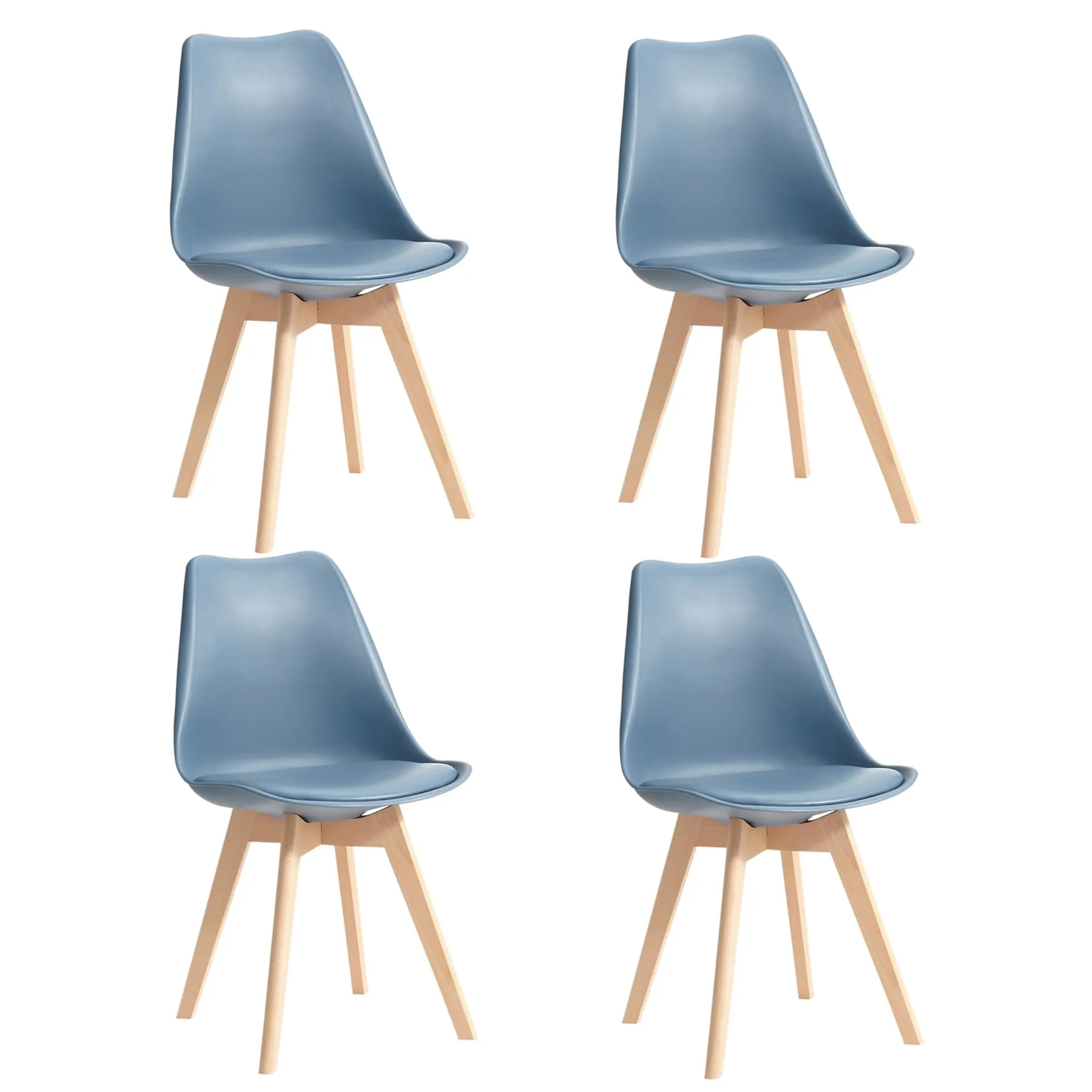 DEYARNA HOME Set di 4 Sedie da Pranzo Moderne Imbottite in Pelle PU con Gambe in Legno di Faggio, Blu Scuro - immagine 1
