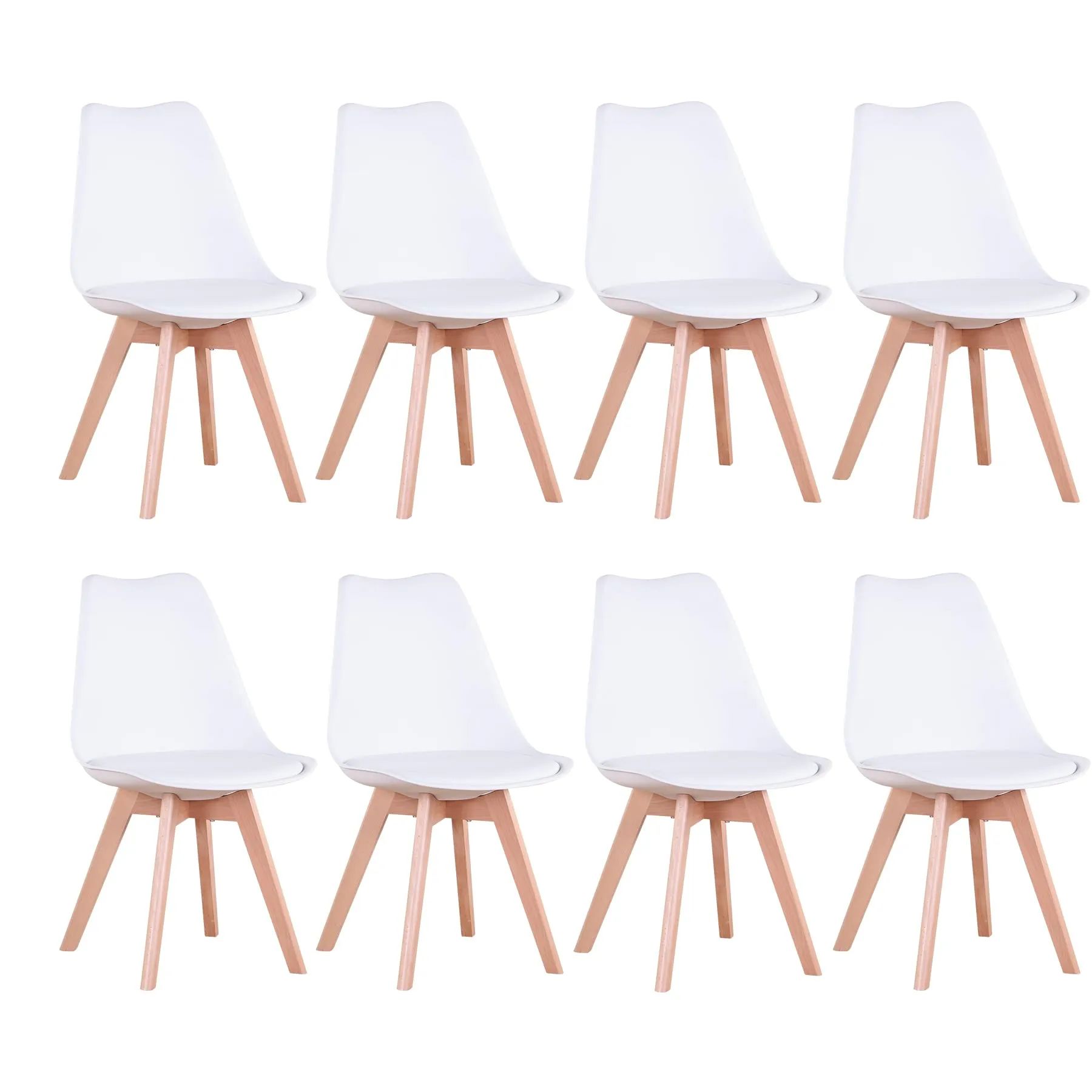 DEYARNA HOME Set di 8 Sedie da Pranzo Moderne Imbottite in Stile Scandinavo con Gambe in Legno di Faggio, Bianco - immagine 1