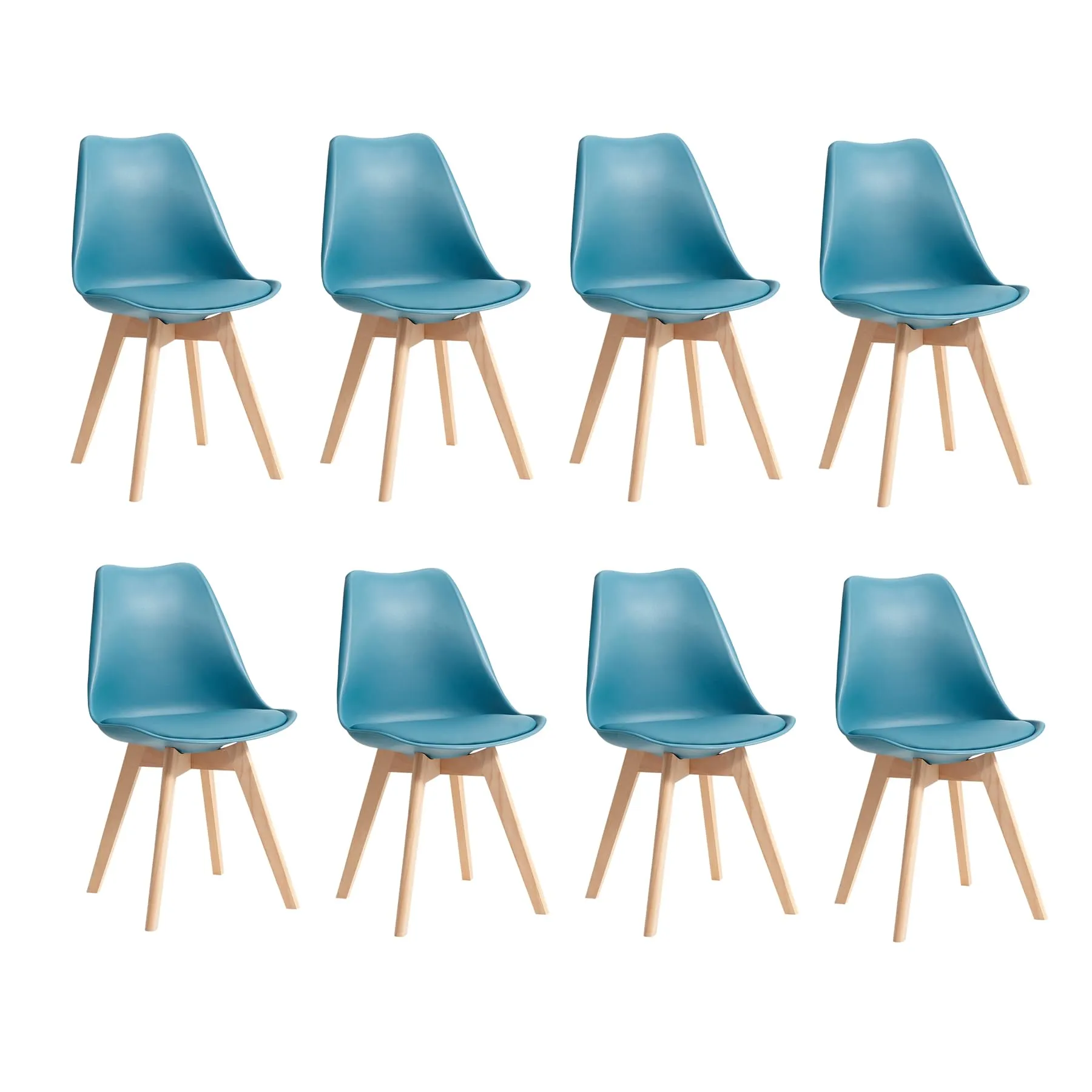 DEYARNA HOME Set di 8 Sedie da Pranzo Moderne Imbottite in Pelle PU con Gambe in Legno di Faggio, Verde Scuro - immagine 1