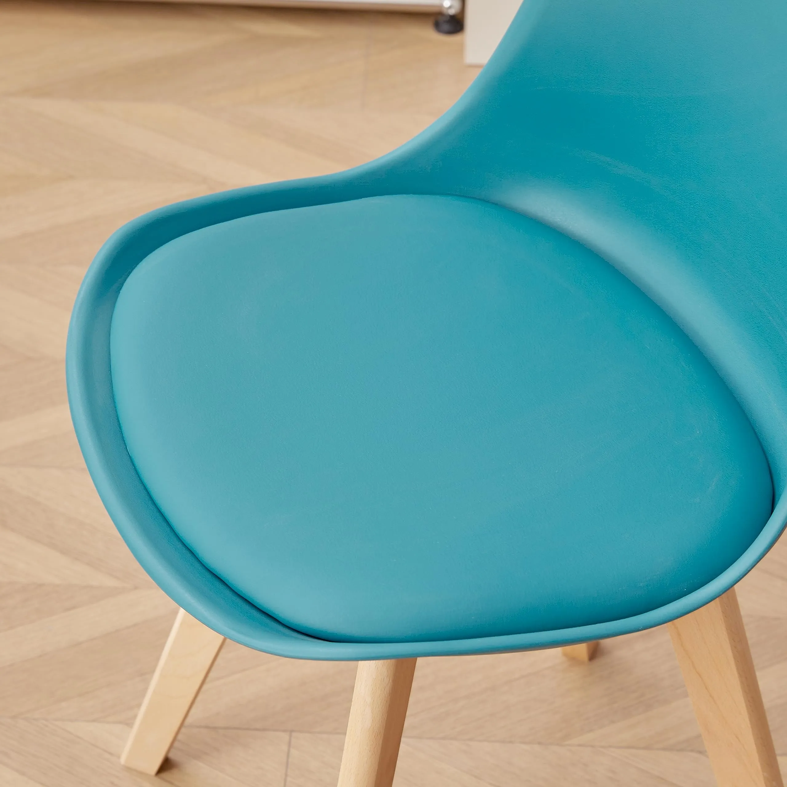 DEYARNA HOME Set di 8 Sedie da Pranzo Moderne Imbottite in Pelle PU con Gambe in Legno di Faggio, Verde Scuro - immagine 8