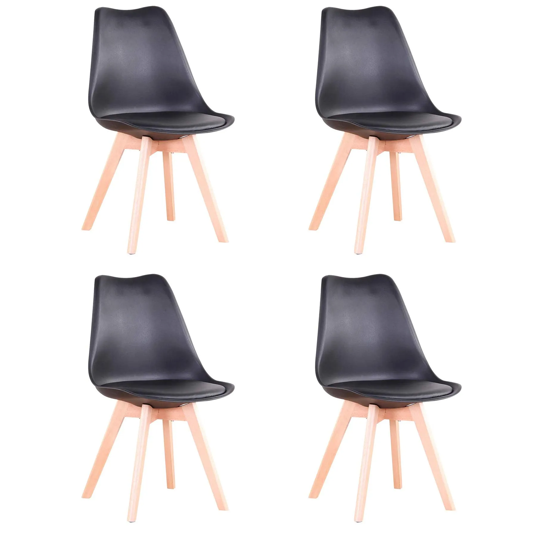 DEYARNA HOME Set di 4 Sedie da Pranzo Moderne Imbottite in Pelle PU, Sedie da Cucina Scandinave con Gambe in Legno di Faggio (Nero) - immagine 1