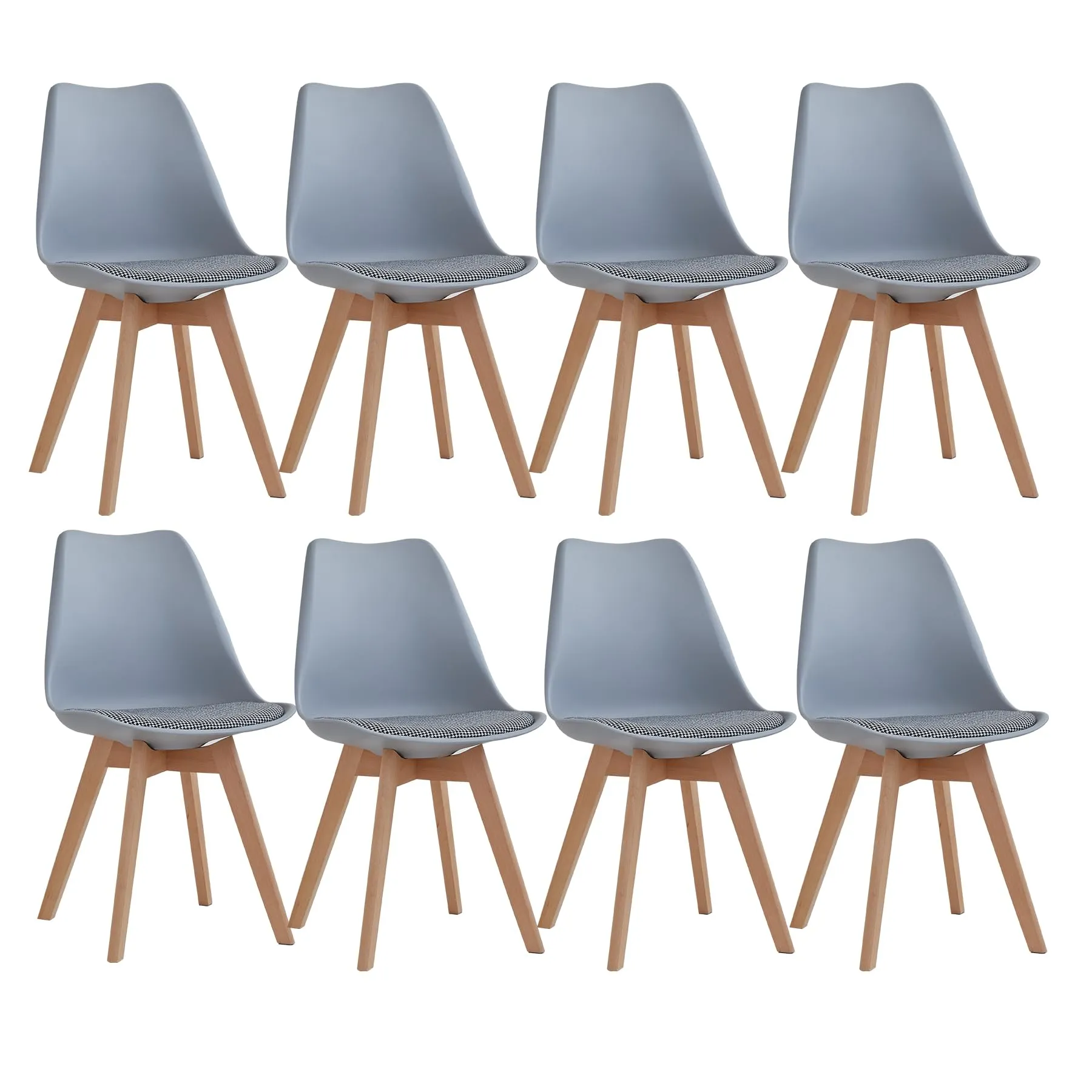DEYARNA HOME Set di 8 Sedie da Pranzo Moderne in Tessuto Imbottito con Gambe in Legno di Faggio, Grigio - immagine 1