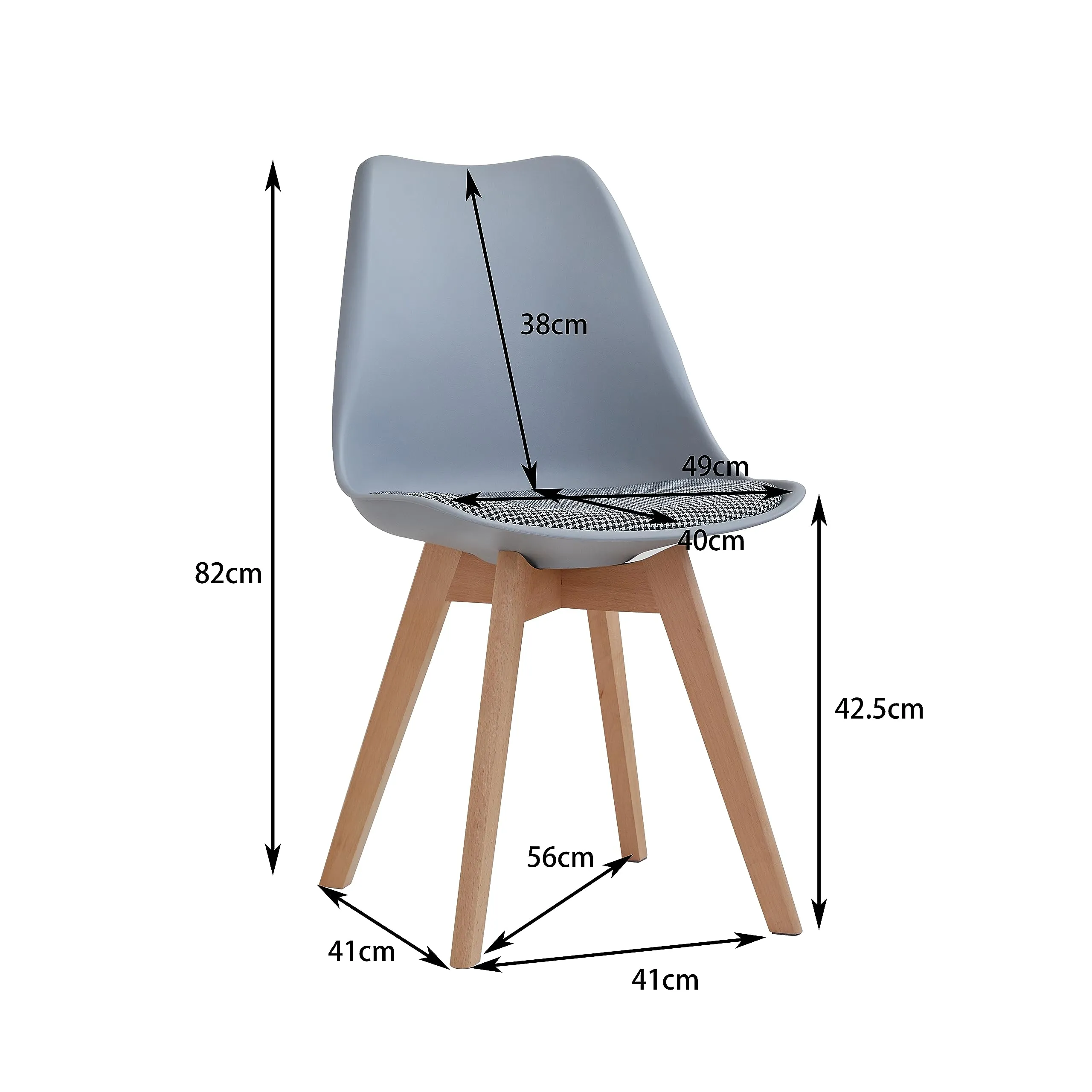 DEYARNA HOME Set di 8 Sedie da Pranzo Moderne in Tessuto Imbottito con Gambe in Legno di Faggio, Grigio - immagine 6