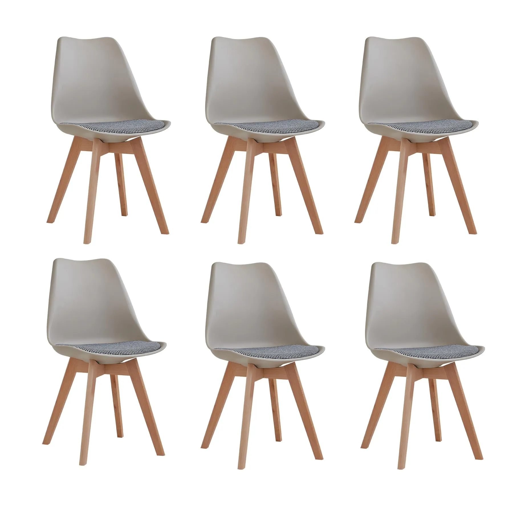 DEYARNA HOME Set di 6 Sedie da Pranzo Moderne in Tessuto Imbottito con Gambe in Legno di Faggio, Marrone - immagine 1