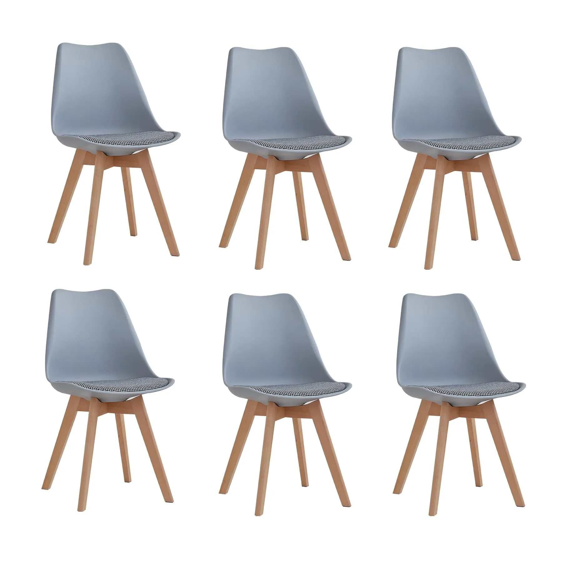 DEYARNA HOME Set di 6 Sedie da Pranzo Scandinave con Cuscino in Tessuto e Gambe in Legno di Faggio, Grigio - immagine 1