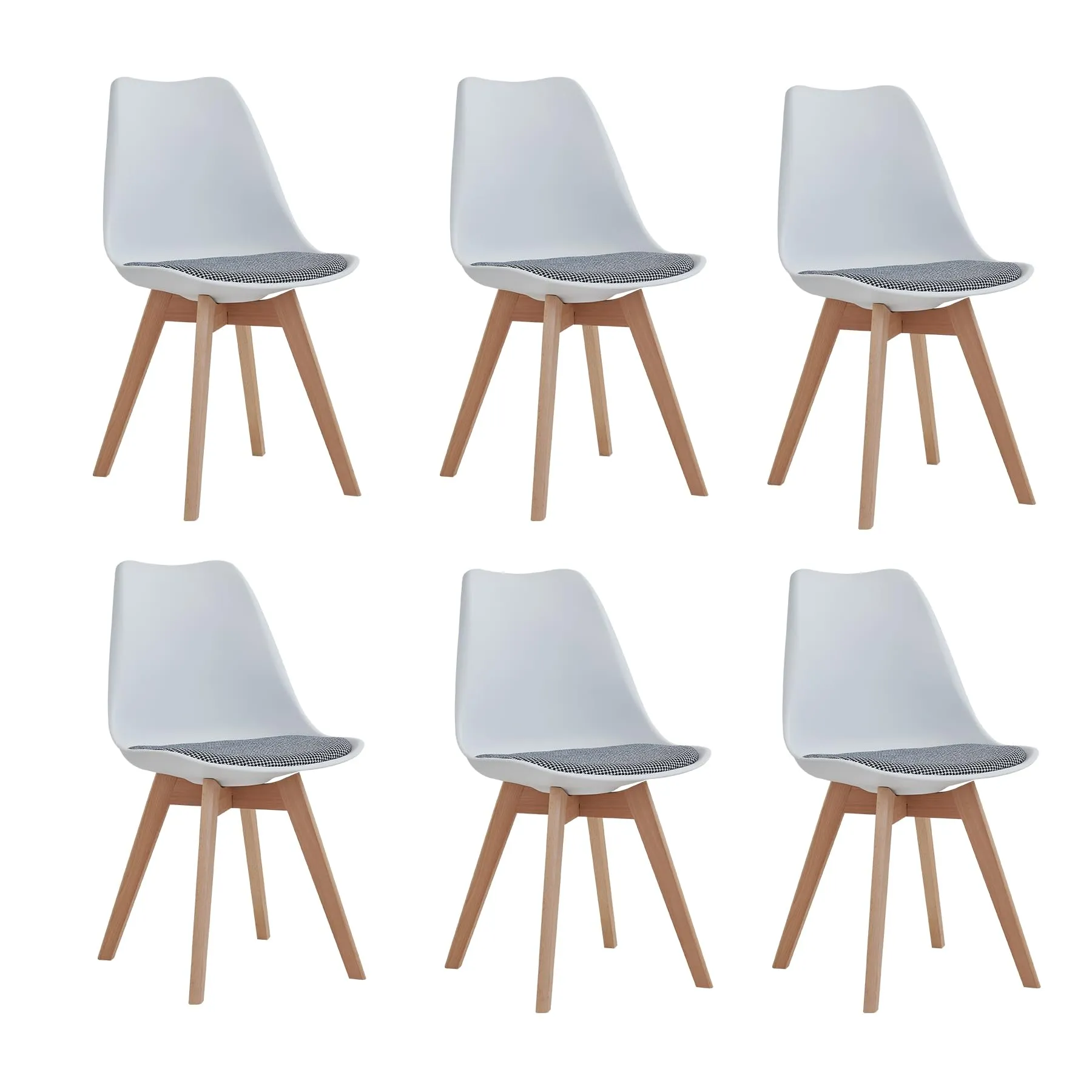 DEYARNA HOME Set di 6 Sedie da Pranzo Moderne, Tessuto Imbottito, Gambe in Legno di Faggio (Bianco) - immagine 1
