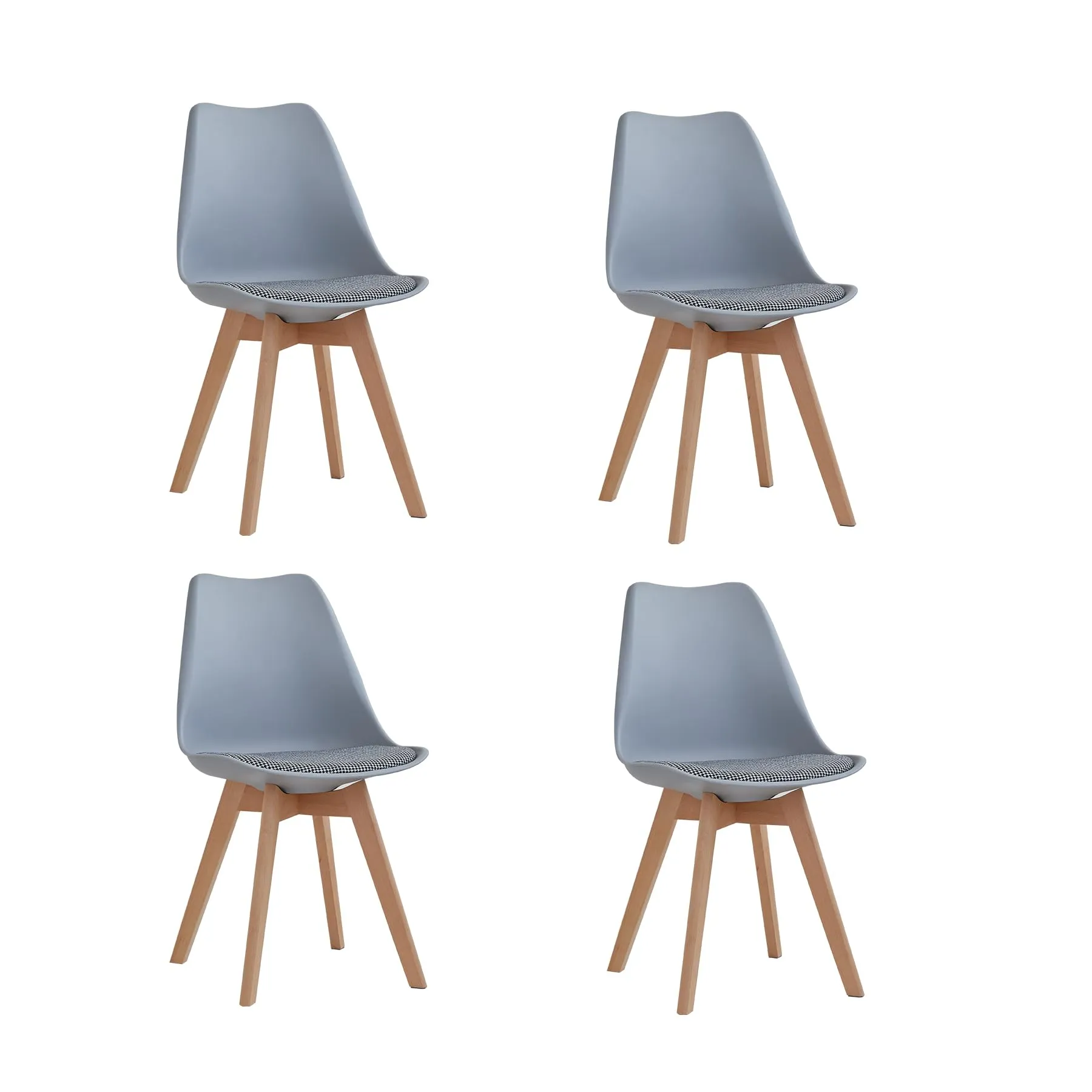 DEYARNA HOME Set di 4 Sedie da Pranzo Moderne in Tessuto Imbottito con Gambe in Legno di Faggio, Grigio - immagine 1