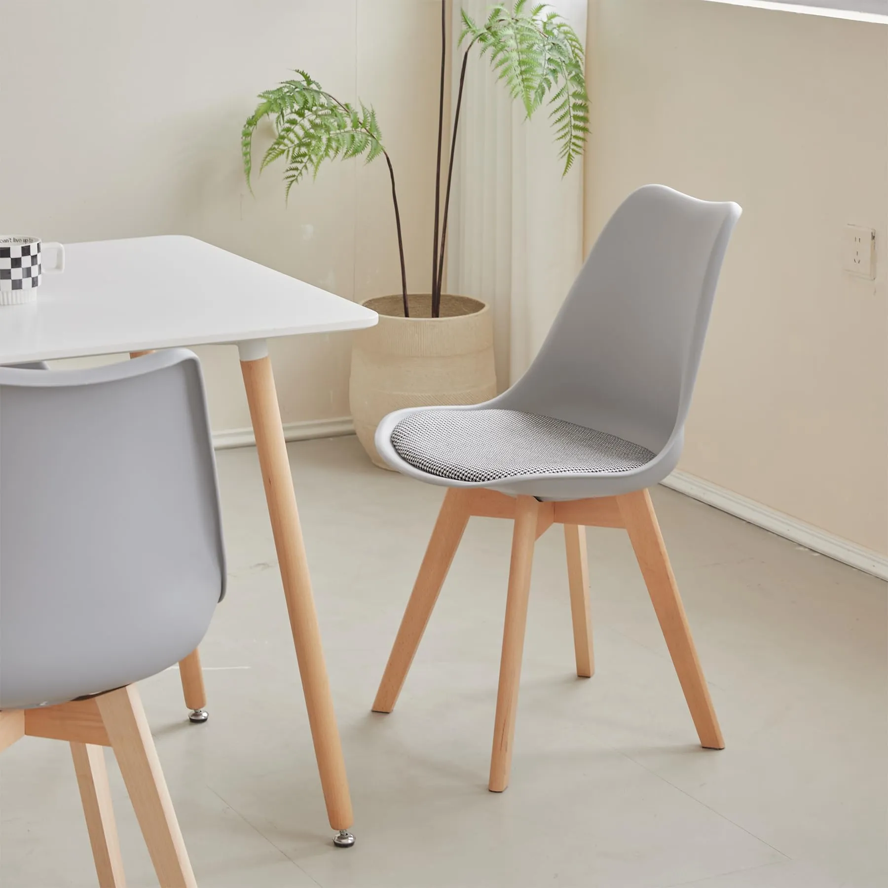 DEYARNA HOME Set di 4 Sedie da Pranzo Moderne in Tessuto Imbottito con Gambe in Legno di Faggio, Grigio - immagine 9