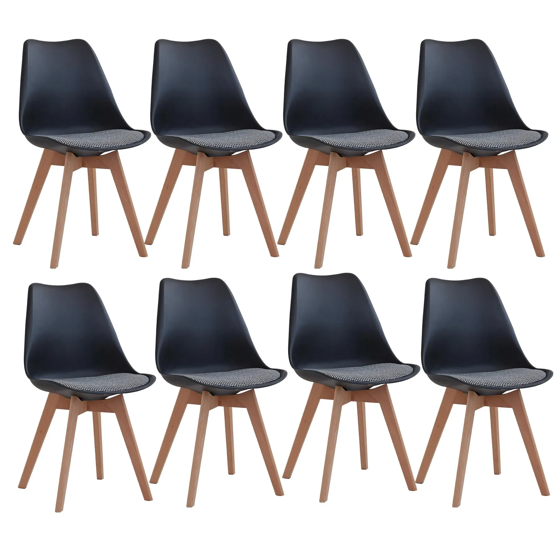 DEYARNA HOME Set di 8 Sedie da Pranzo Moderne in Tessuto Imbottito con Gambe in Legno di Faggio, Nero - immagine 1