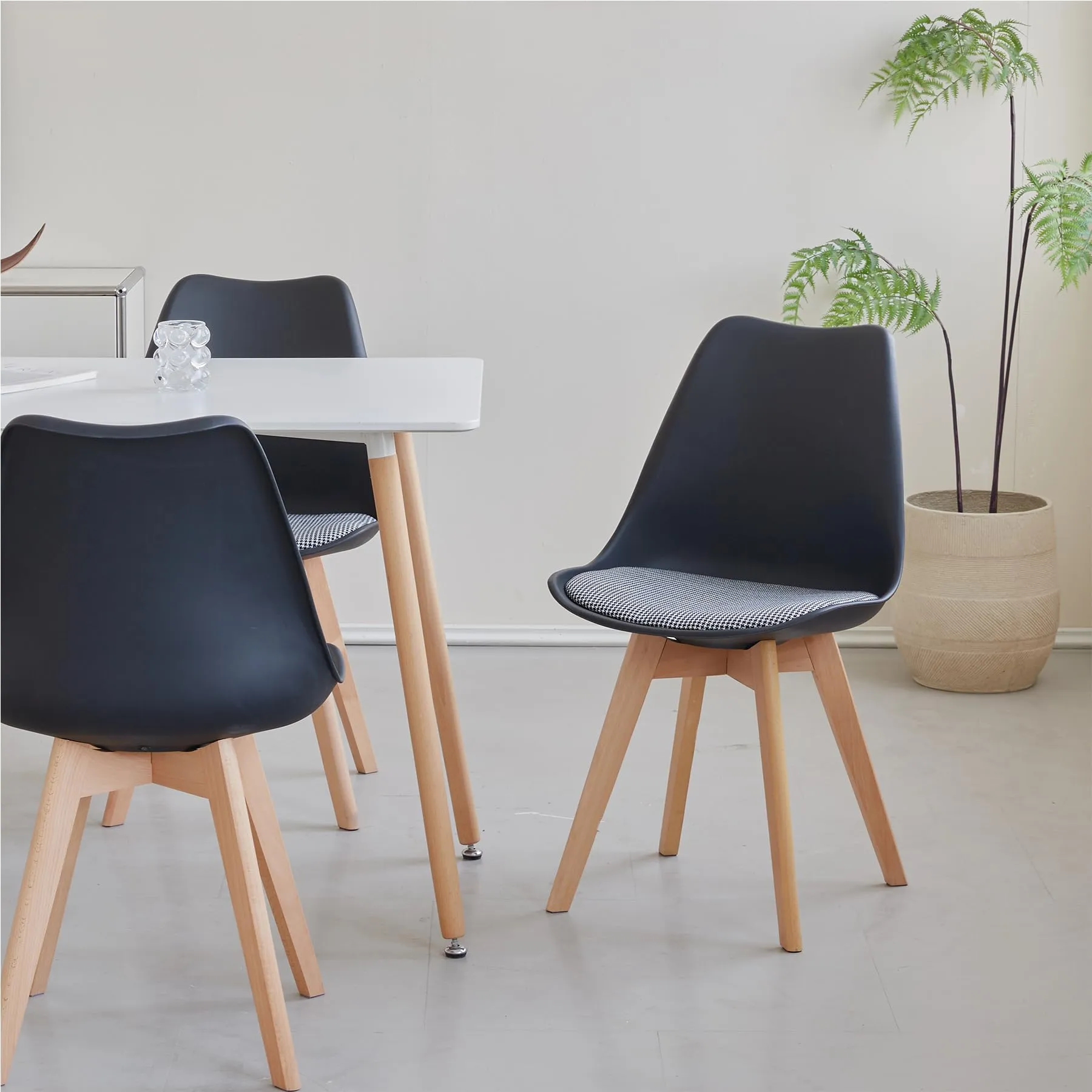 DEYARNA HOME Set di 8 Sedie da Pranzo Moderne in Tessuto Imbottito con Gambe in Legno di Faggio, Nero - immagine 8