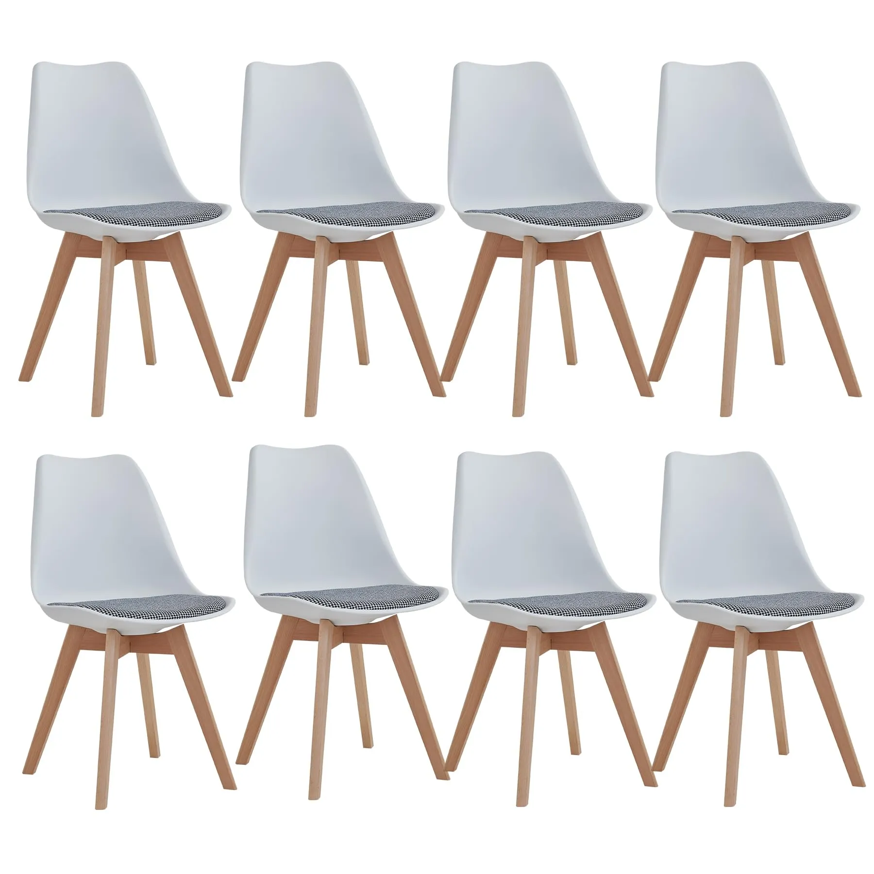 DEYARNA HOME Set di 8 Sedie da Pranzo Moderne in Tessuto Imbottito con Gambe in Legno di Faggio, Bianco - immagine 1