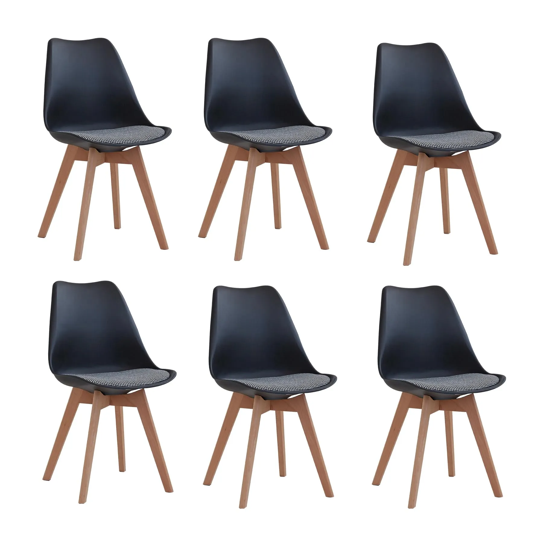 DEYARNA HOME Set di 6 Sedie da Pranzo Moderne in Tessuto Imbottito con Gambe in Legno di Faggio, Nero - immagine 1