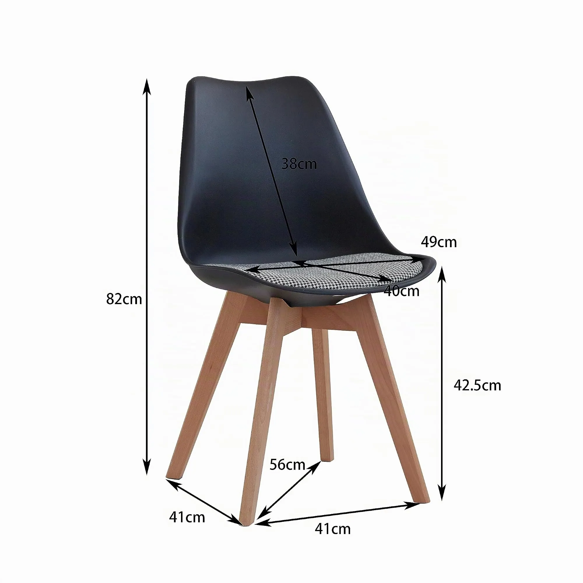 DEYARNA HOME Set di 6 Sedie da Pranzo Moderne in Tessuto Imbottito con Gambe in Legno di Faggio, Nero - immagine 6