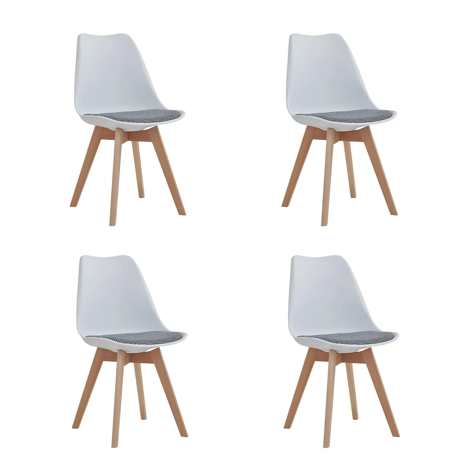 DEYARNA HOME Set di 4 Sedie da Pranzo Moderne in Tessuto con Gambe in Legno di Faggio, Bianco - immagine 1