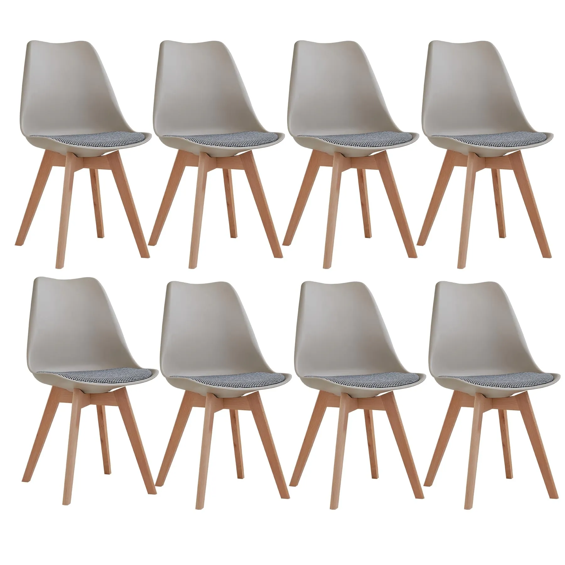 DEYARNA HOME Set di 8 Sedie da Pranzo Scandinave in Tessuto Imbottito con Gambe in Legno di Faggio, Marrone - immagine 1