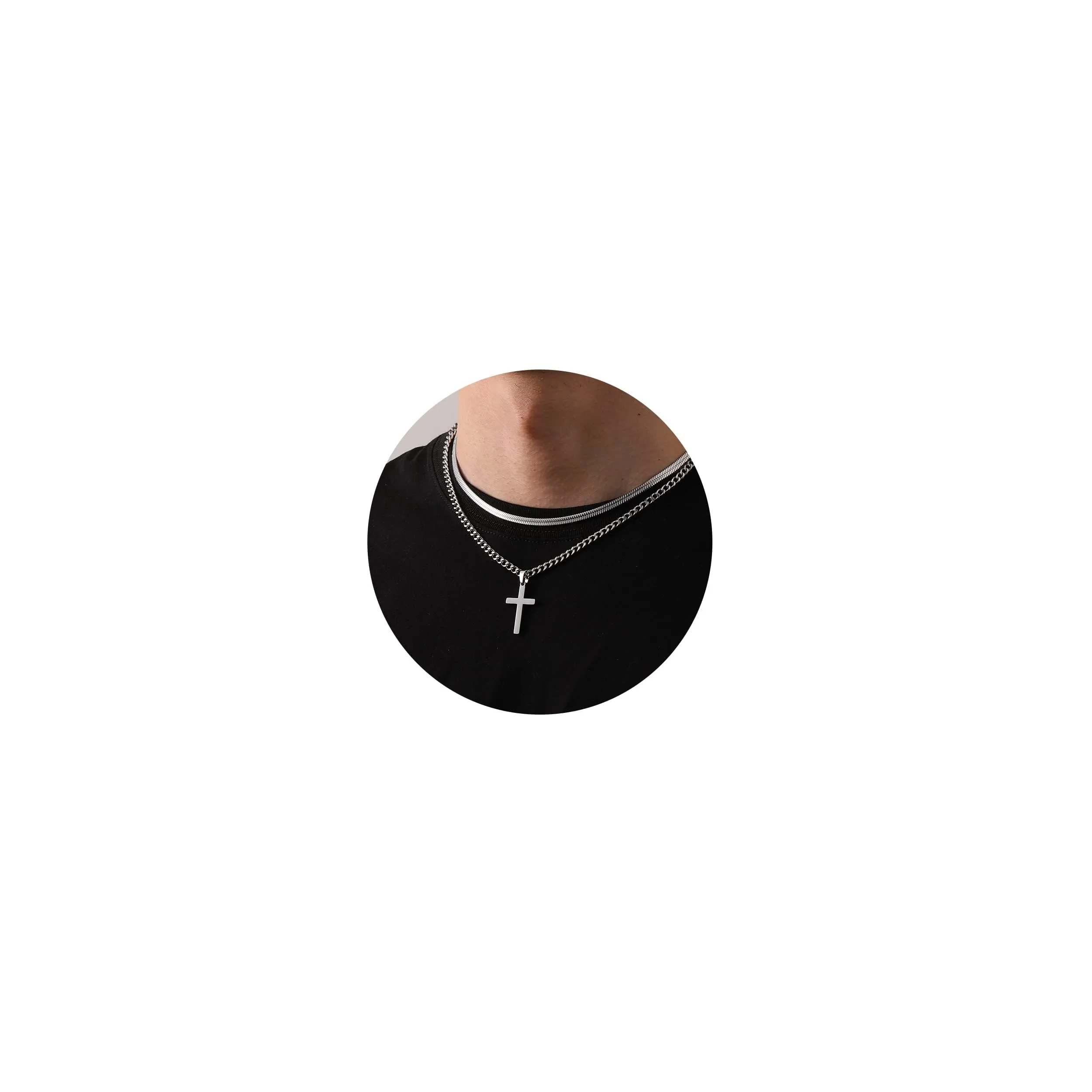 Esmoly Collana Crocifisso Uomo in Acciaio Inossidabile 316L, Catena Cubana e Serpente, Argento 20+22 Inches - immagine 1