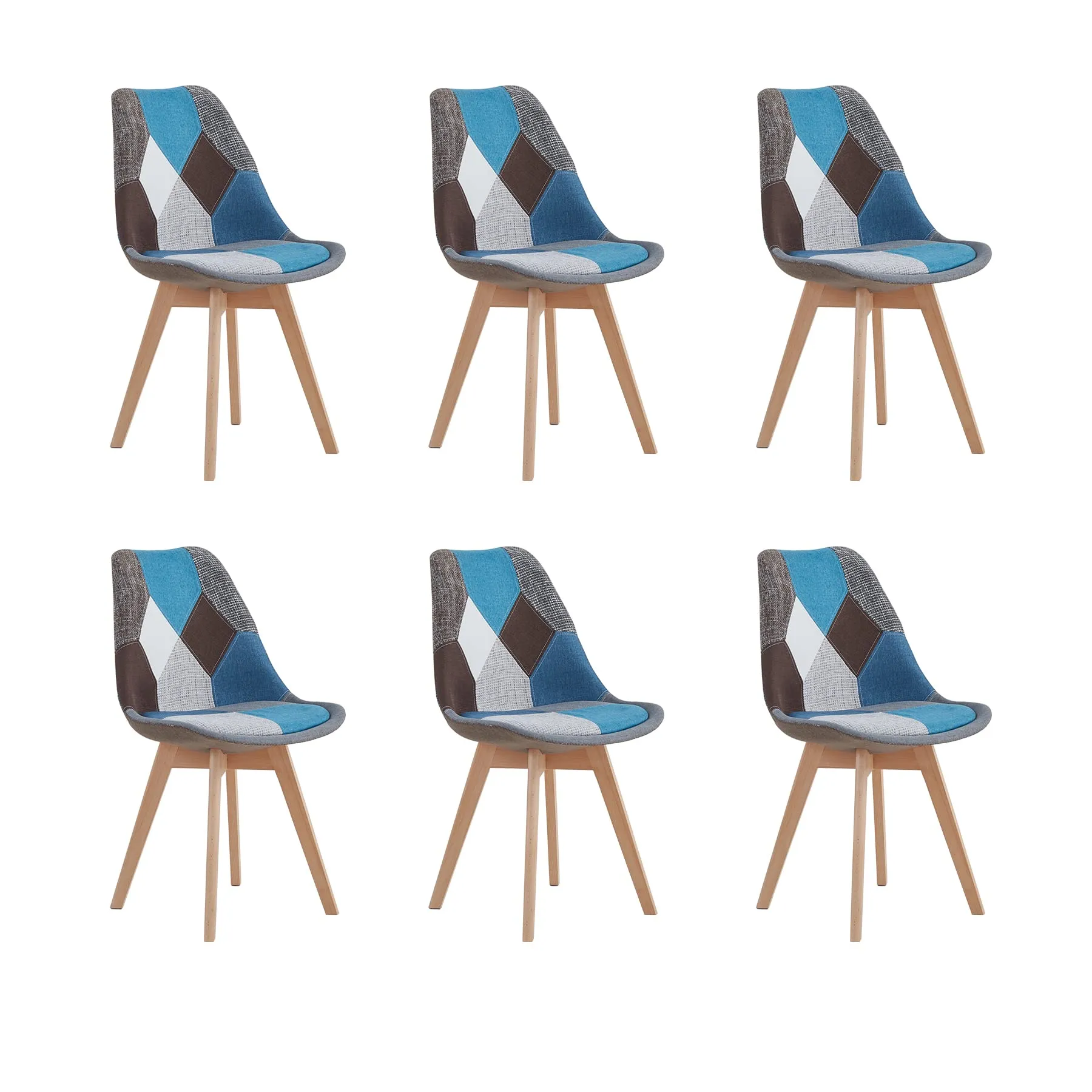 DEYARNA HOME Set di 6 Sedie da Pranzo in Lino, Imbottite, Blu - immagine 1