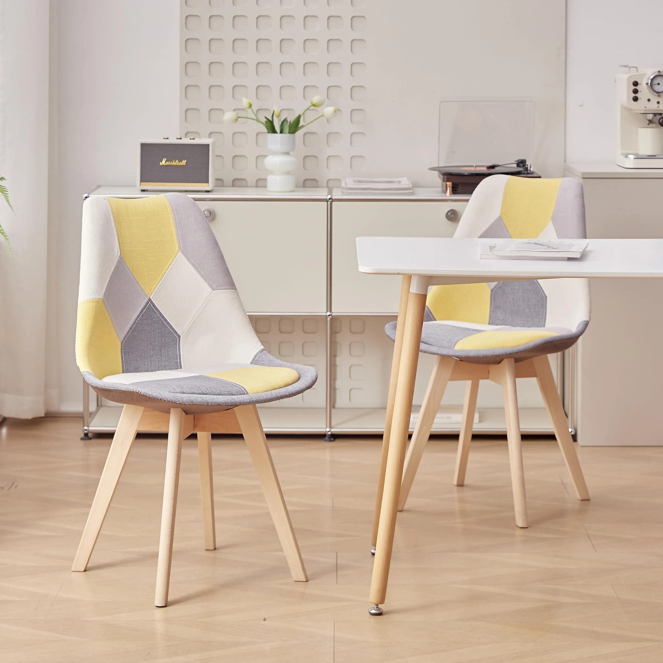DEYARNA HOME Set di 8 Sedie da Pranzo Imbottite in Lino, Giallo - immagine 8