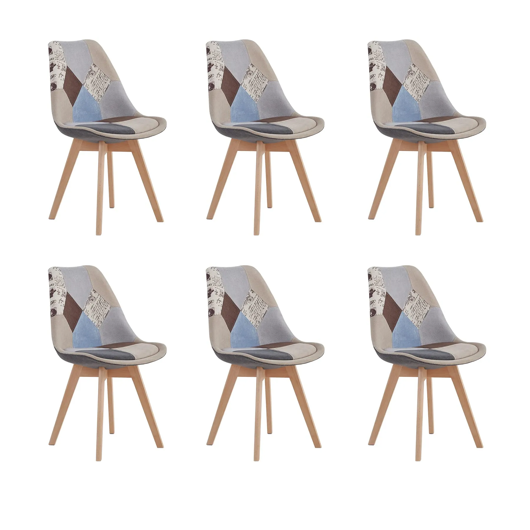 DEYARNA HOME Set di 6 Sedie da Pranzo Imbottite in Lino, Grigio - immagine 1