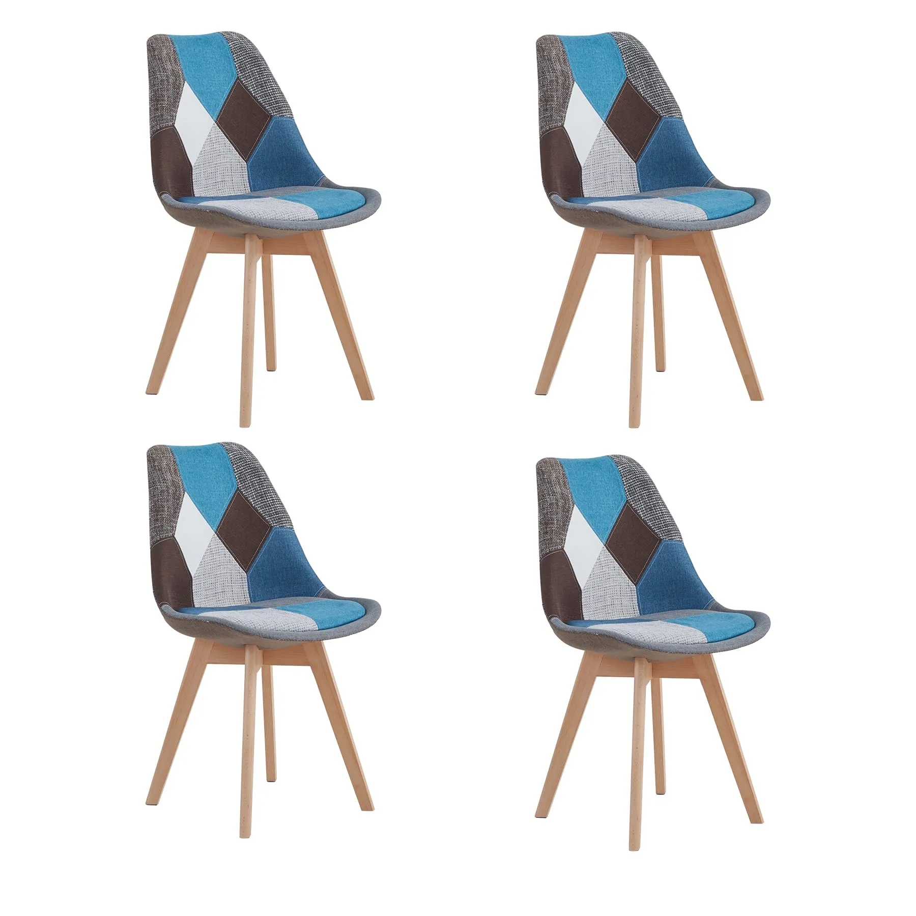 DEYARNA HOME Set di 4 Sedie da Pranzo in Lino, Imbottite, Blu - immagine 1