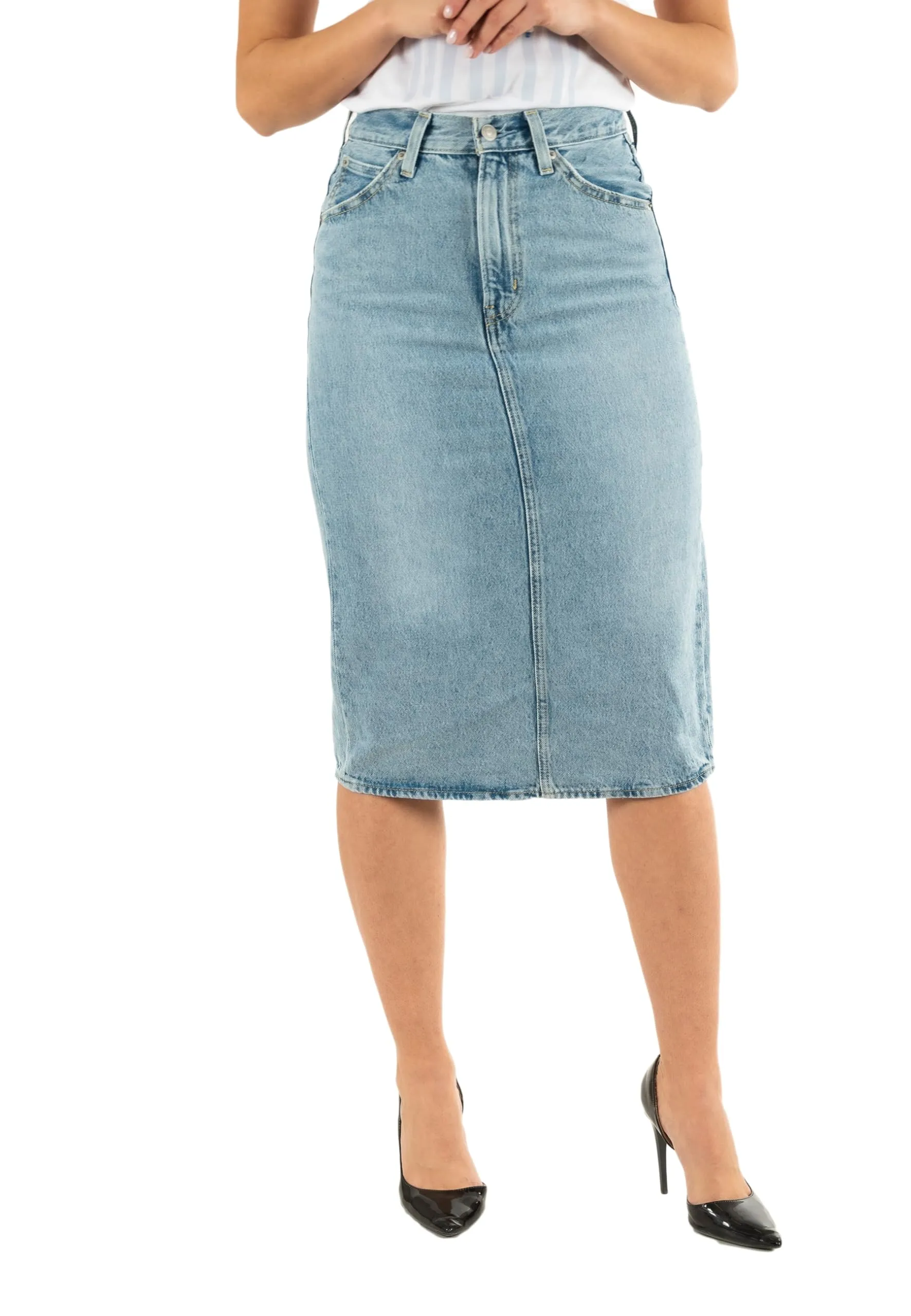 Levi's HR Back Slit Riveting Clean Hem Denim Skirt, 28W - immagine 1