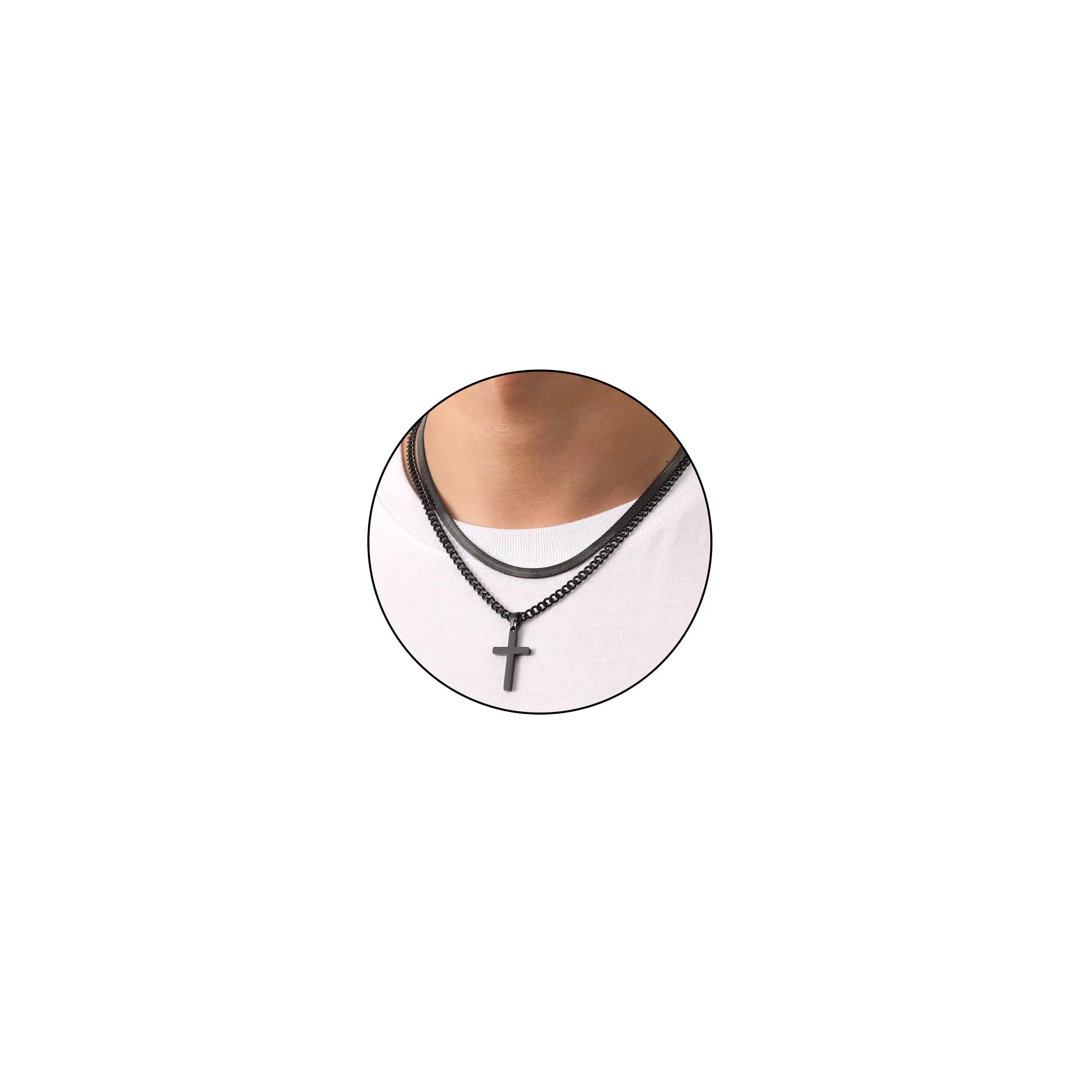 Esmoly Collana Croce Uomo in Acciaio Inossidabile 316L, Catena Cubana e Serpente, Nero 22+24 Inches - immagine 1