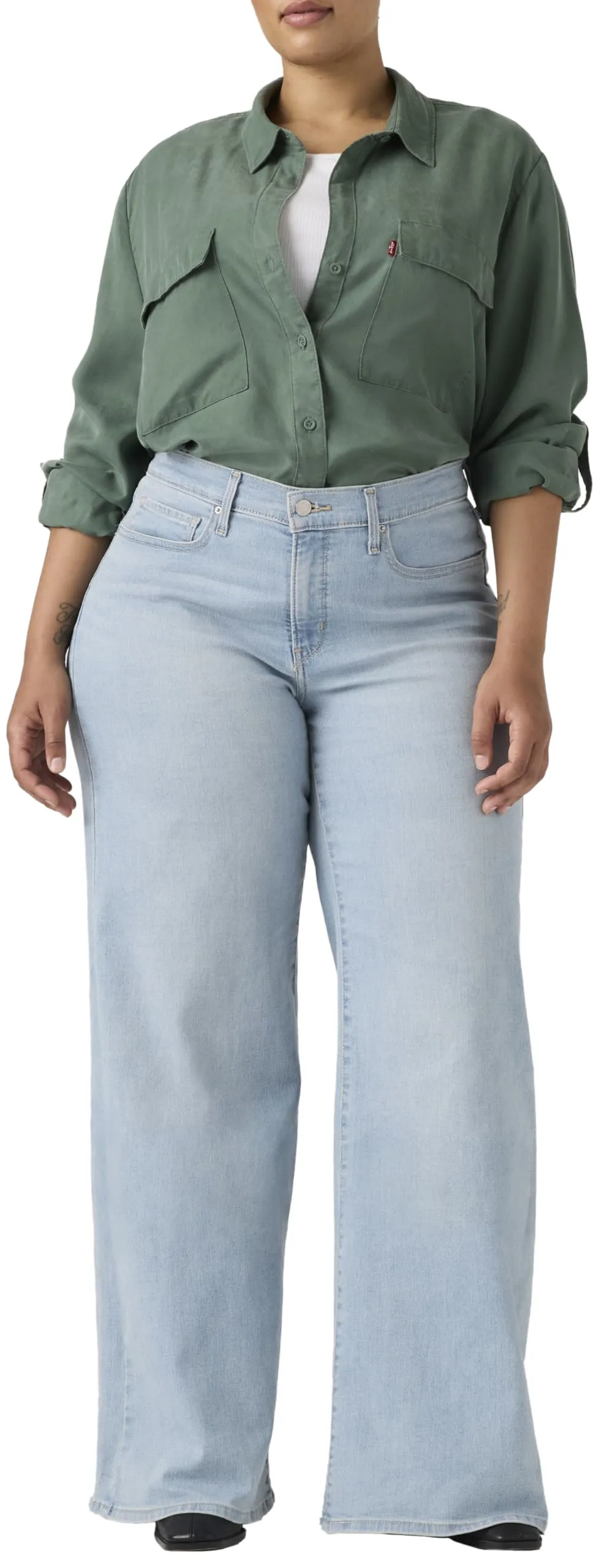 Levi's 318 Shaping Wide Leg Jeans, Tall Glass of Water, 28W x 32L - immagine 9