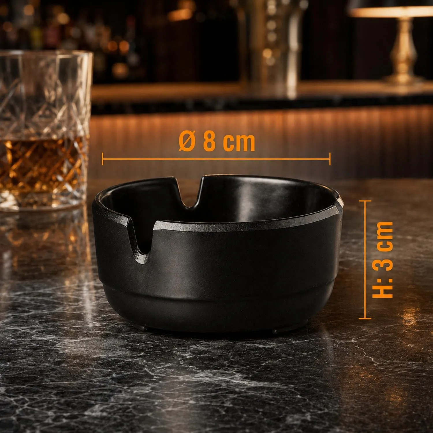 APS 576 Set di 3 posacenere in melamina nera, Ø 8 x 3 cm - immagine 2