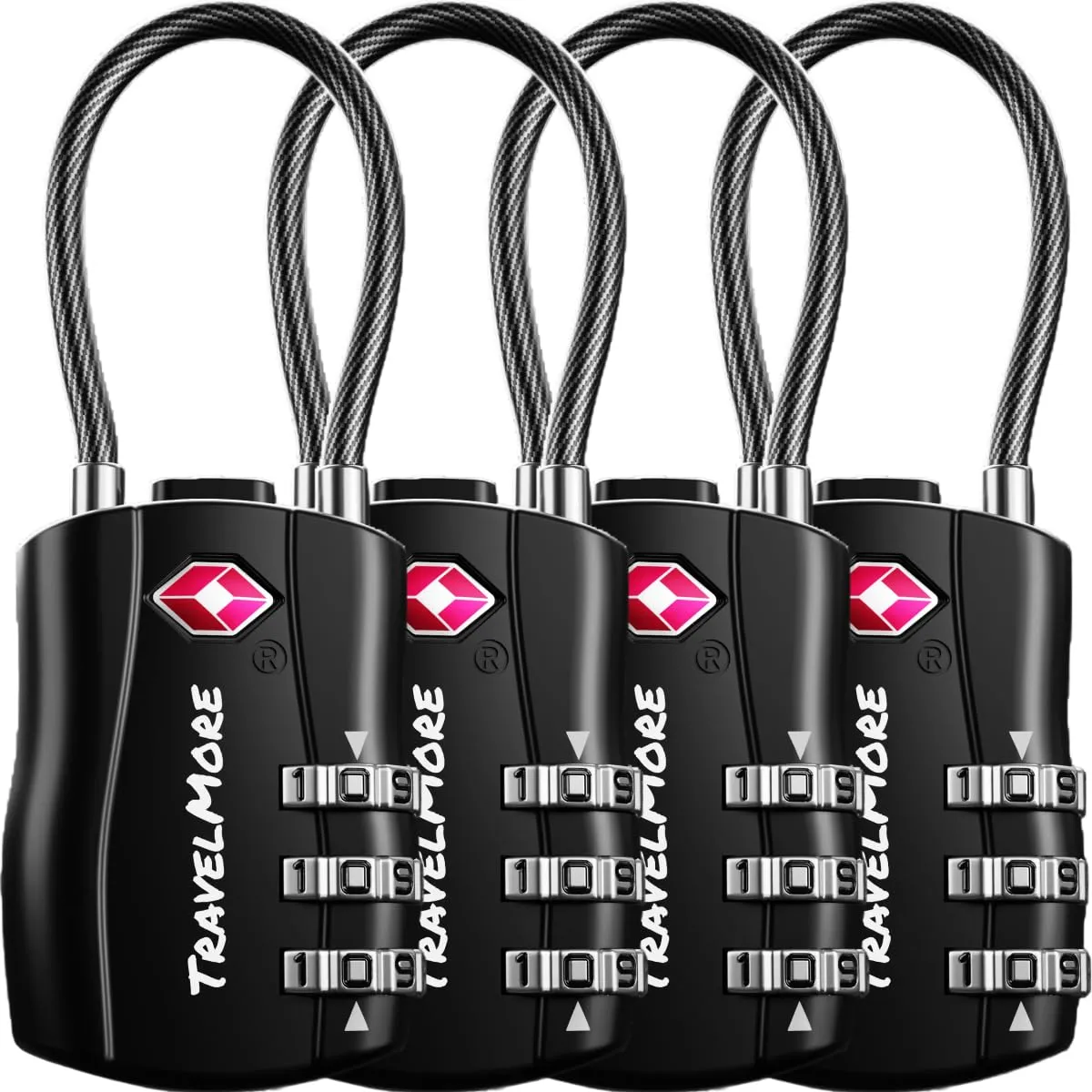 TravelMore Lucchetti TSA a Combinazione per Valigie e Zaino, Confezione da 4, Neri - immagine 1