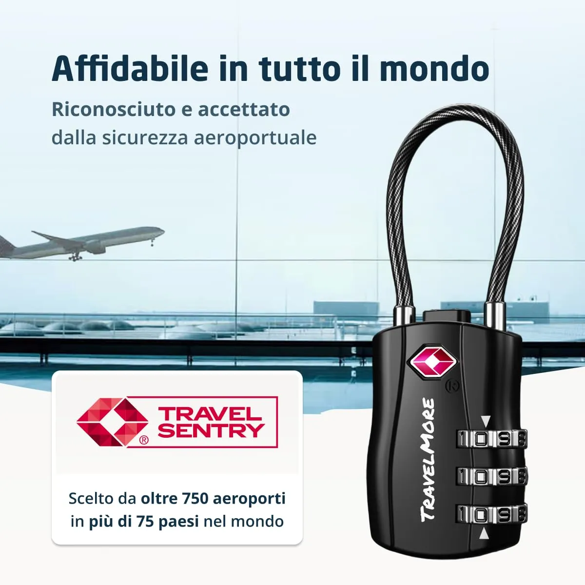 TravelMore Lucchetti TSA a Combinazione per Valigie e Zaino, Confezione da 4, Neri - immagine 6
