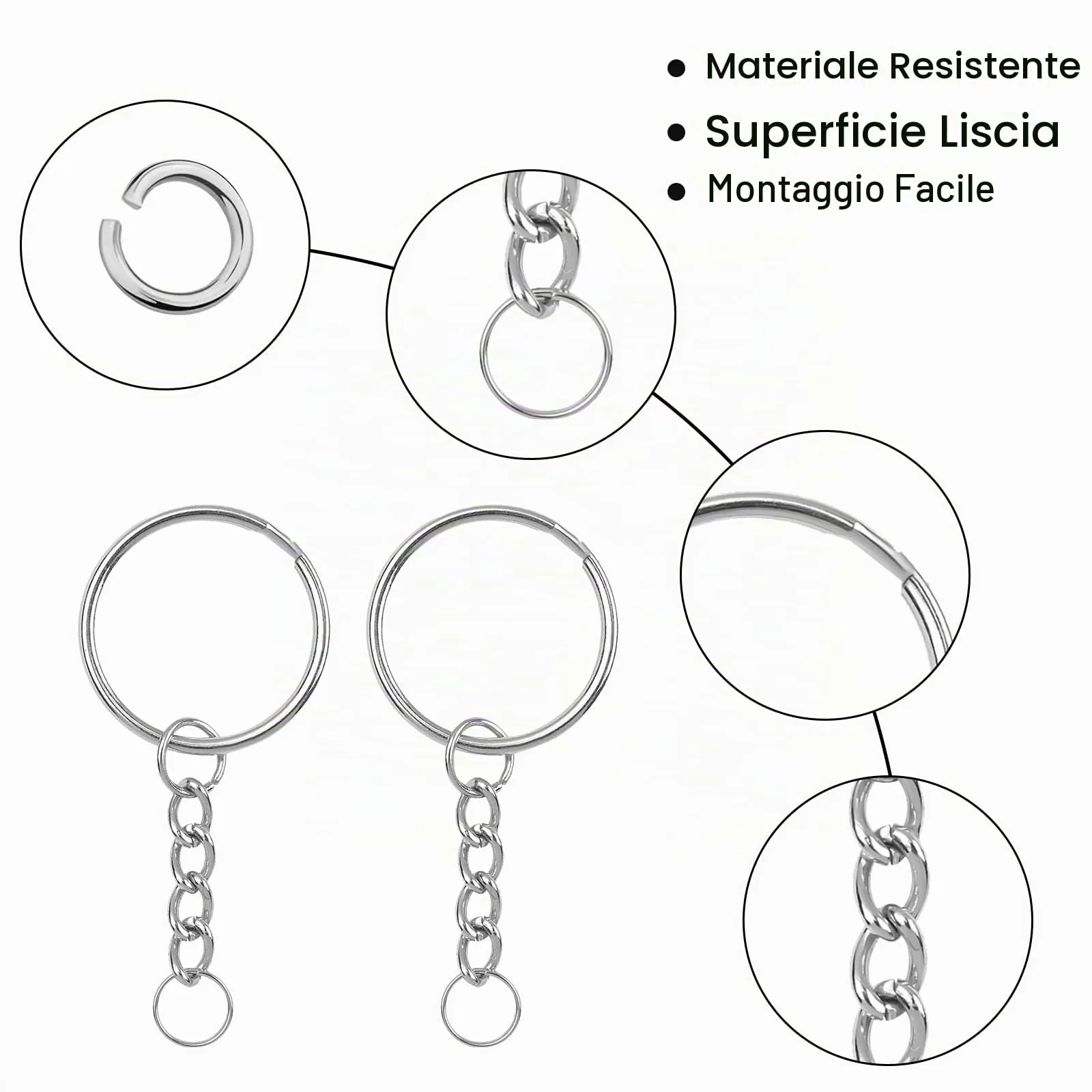 MXTIMWAN Kit 100 Anelli Portachiavi in Acciaio Inox 25 mm, Argento - immagine 2