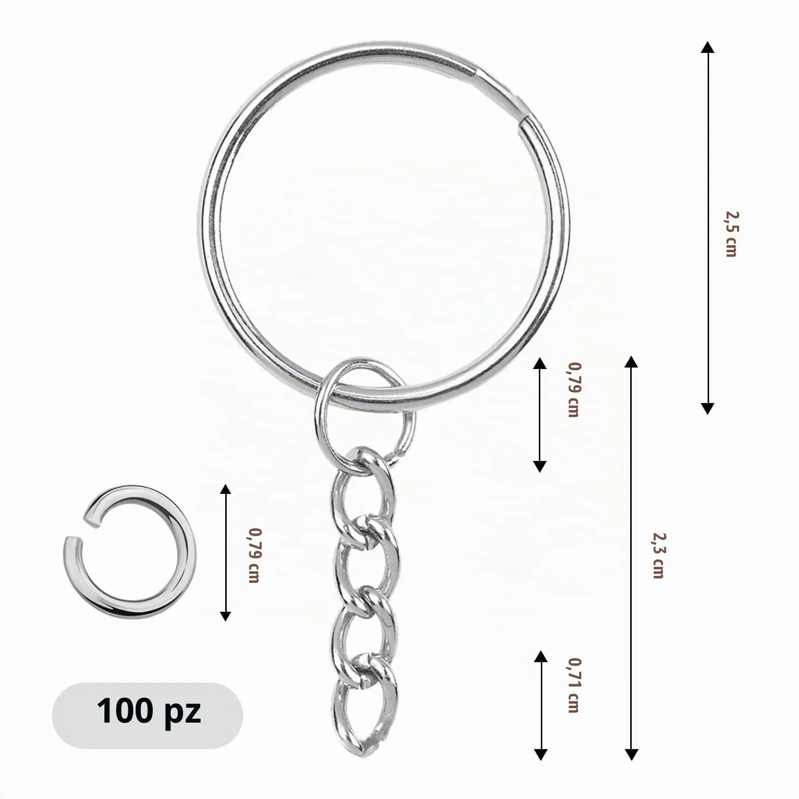 MXTIMWAN Kit 100 Anelli Portachiavi in Acciaio Inox 25 mm, Argento - immagine 3