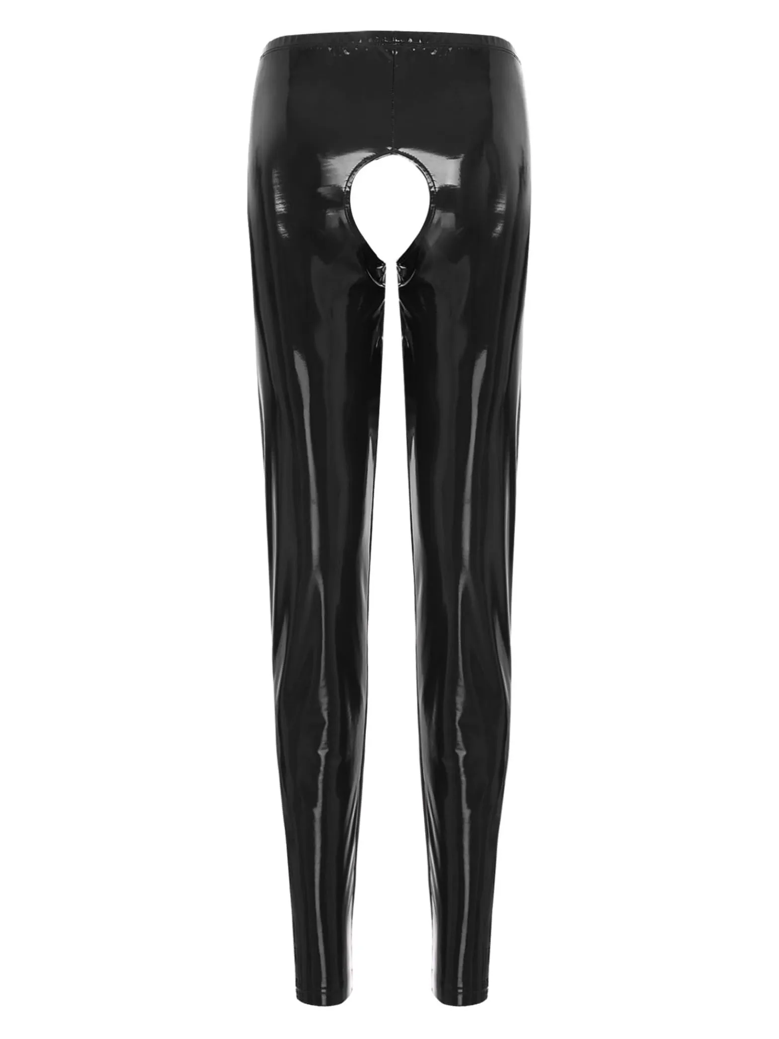 Xnihocha Pantaloni da donna Wetlook in pelle a vita alta con gamba aperta, Nero, M - immagine 3