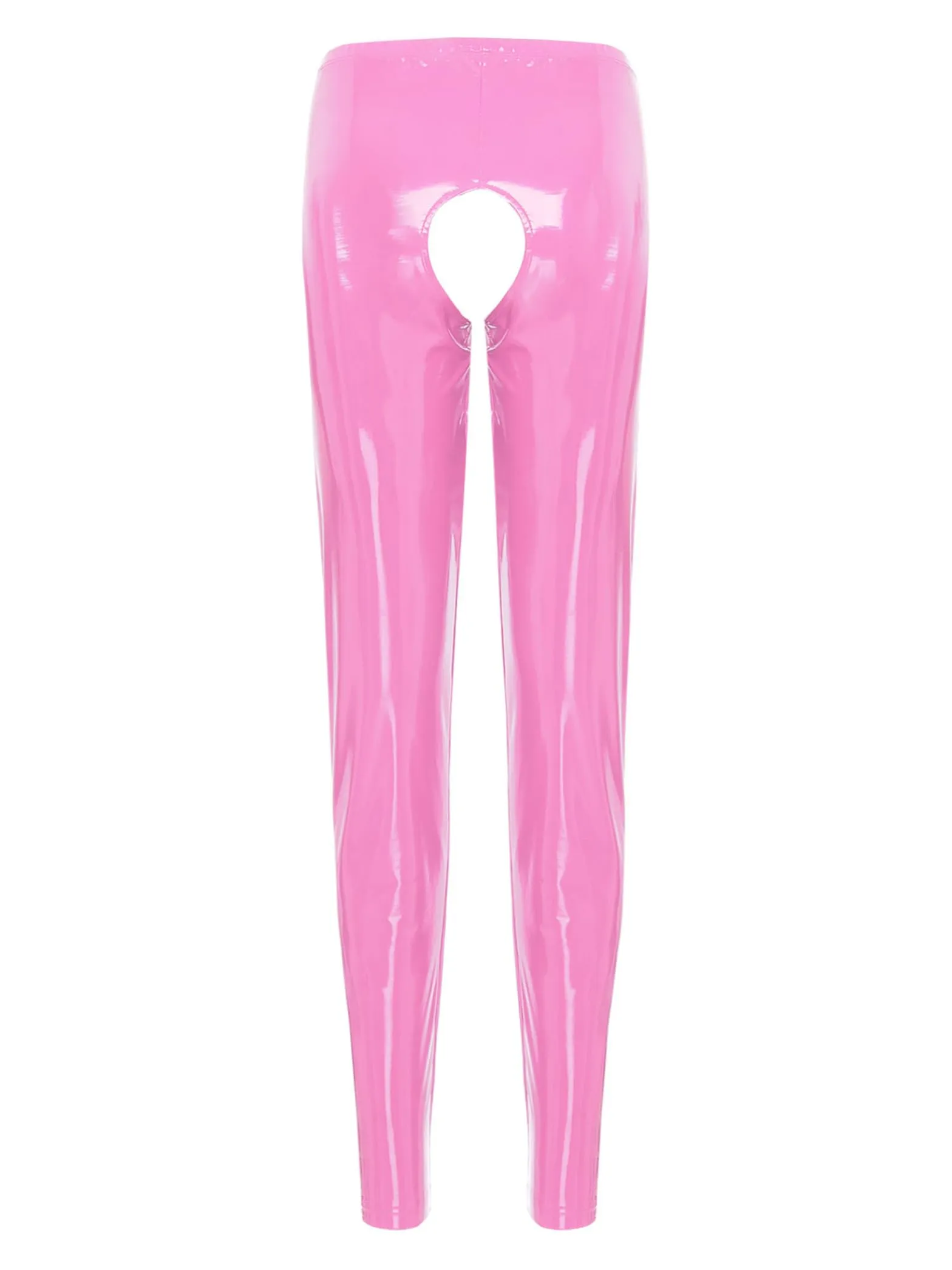 Xnihocha Pantaloni da Donna Wetlook in Pelle con Apertura all'Incrocio, Leggings Vita Alta Skinny, Rosa - immagine 3