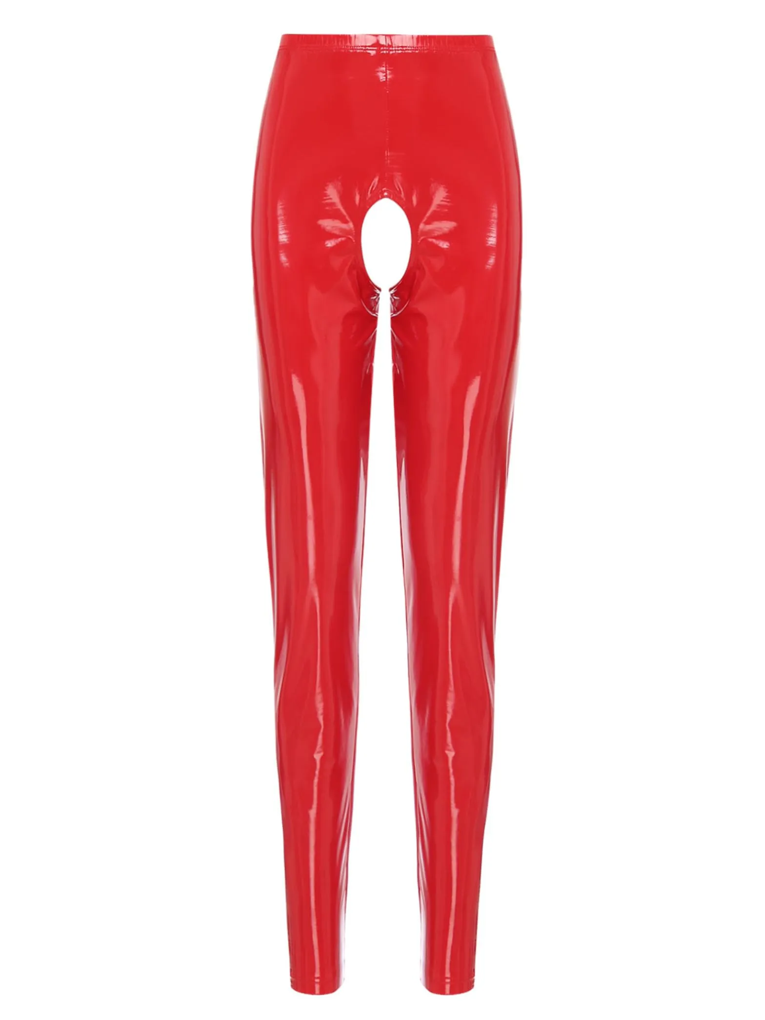 Xnihocha Pantaloni da donna effetto bagnato in pelle, vita alta, skinny, rosso, M - immagine 3