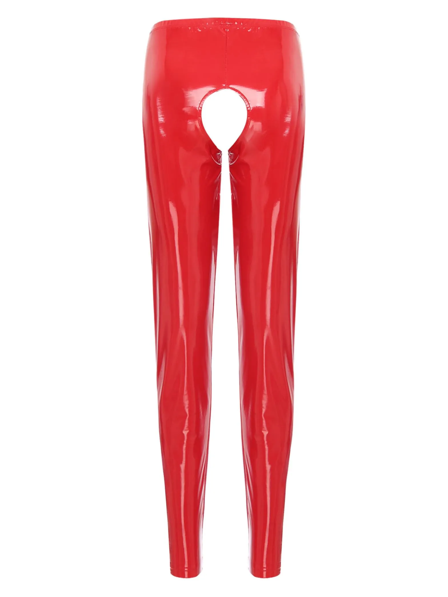 Xnihocha Pantaloni Wetlook in Pelle con Apertura all'Incrocio, Leggings a Vita Alta Skinny, Rosso, XXL - immagine 4