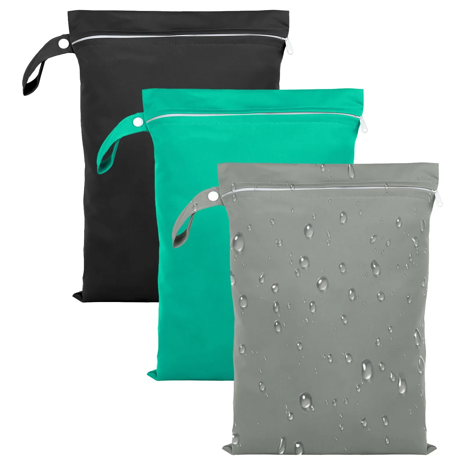 Rwbimti Set di 3 Borse Impermeabili Wet Bag per Costumi da Bagno e Asciugamani, 40 x 30 cm, Grigio, Verde, Nero - immagine 1