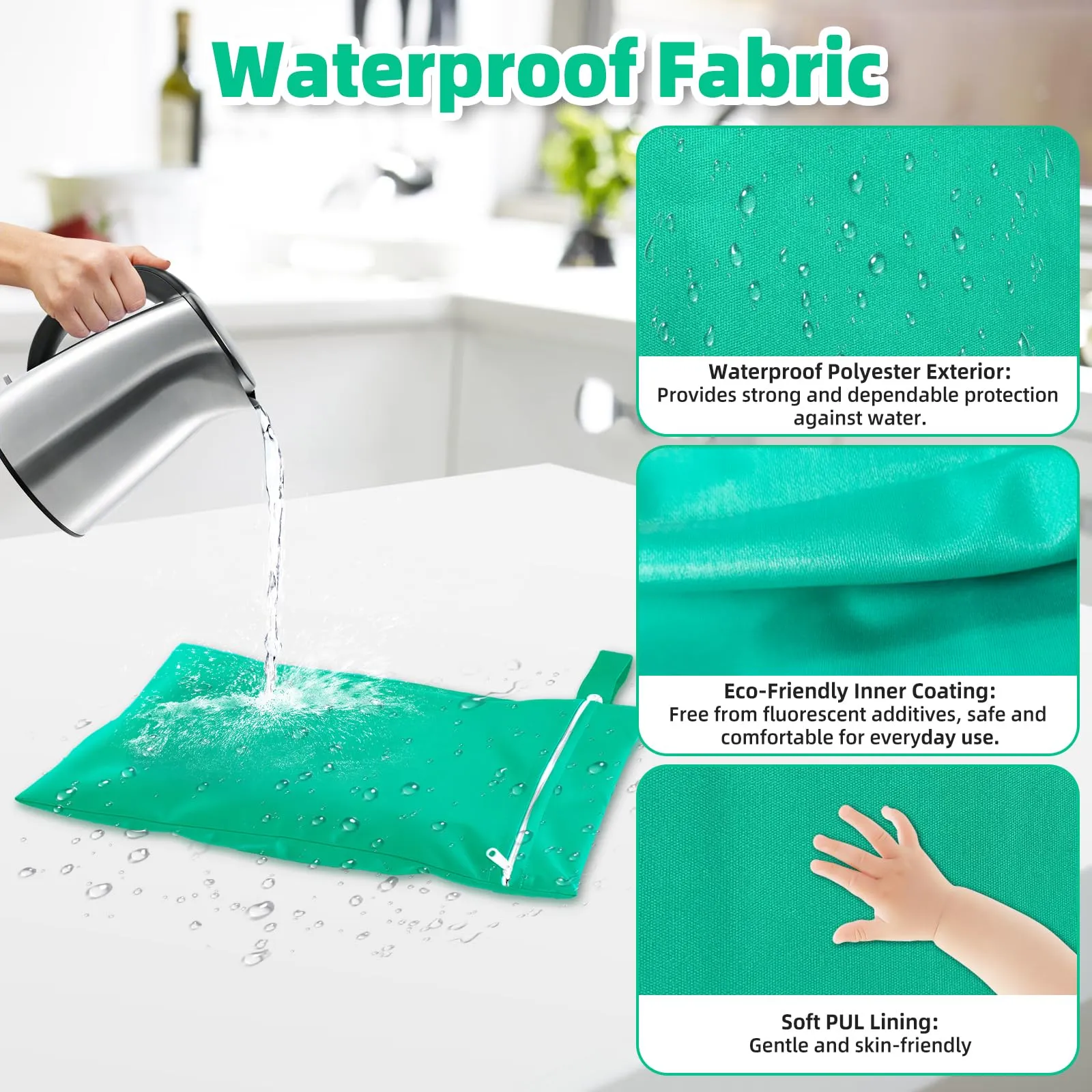 Rwbimti Set di 3 Borse Impermeabili Wet Bag per Costumi da Bagno e Asciugamani, 40 x 30 cm, Grigio, Verde, Nero - immagine 3