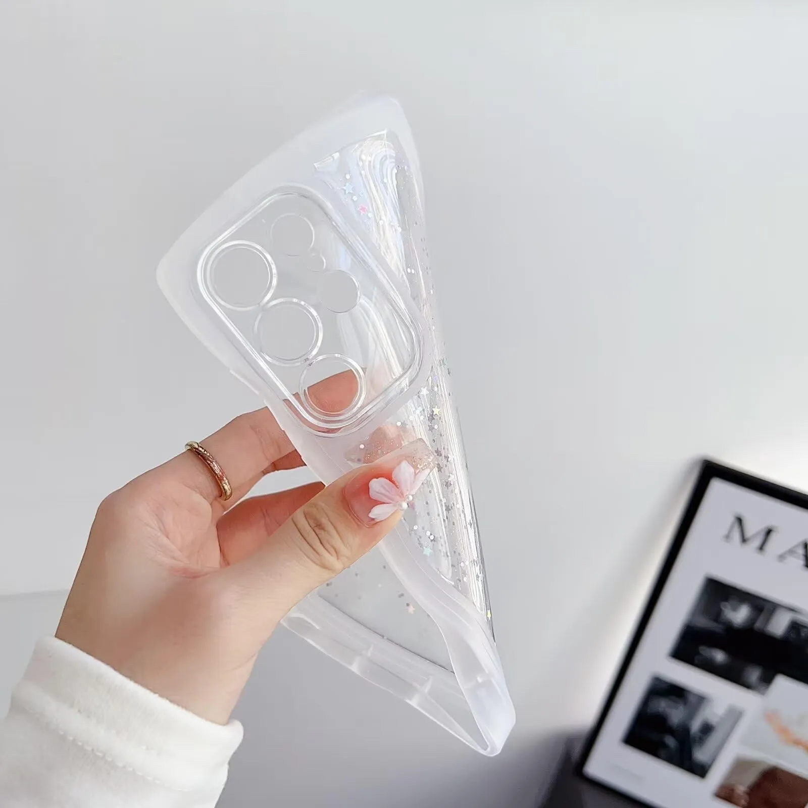 Tivenfezk Nadoli Bling Curly Wave Case for Samsung Galaxy S21 Plus, Transparent Glitter Star Soft TPU Protective Cover, Pink - immagine 4