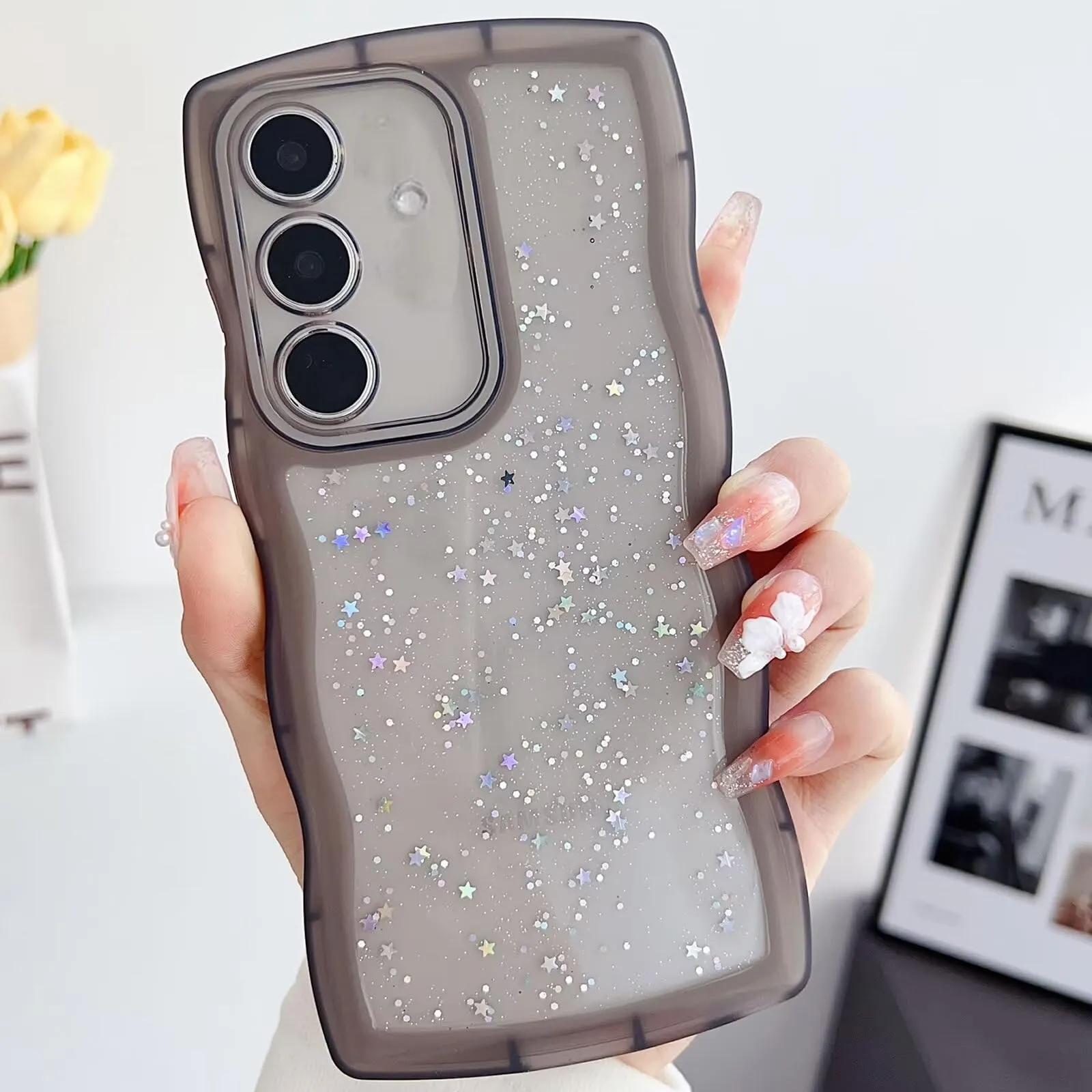 Tivenfezk Nadoli Bling Case for Samsung Galaxy A35 5G, Transparent Curly Wave Glitter Star Soft TPU Protective Cover - immagine 1
