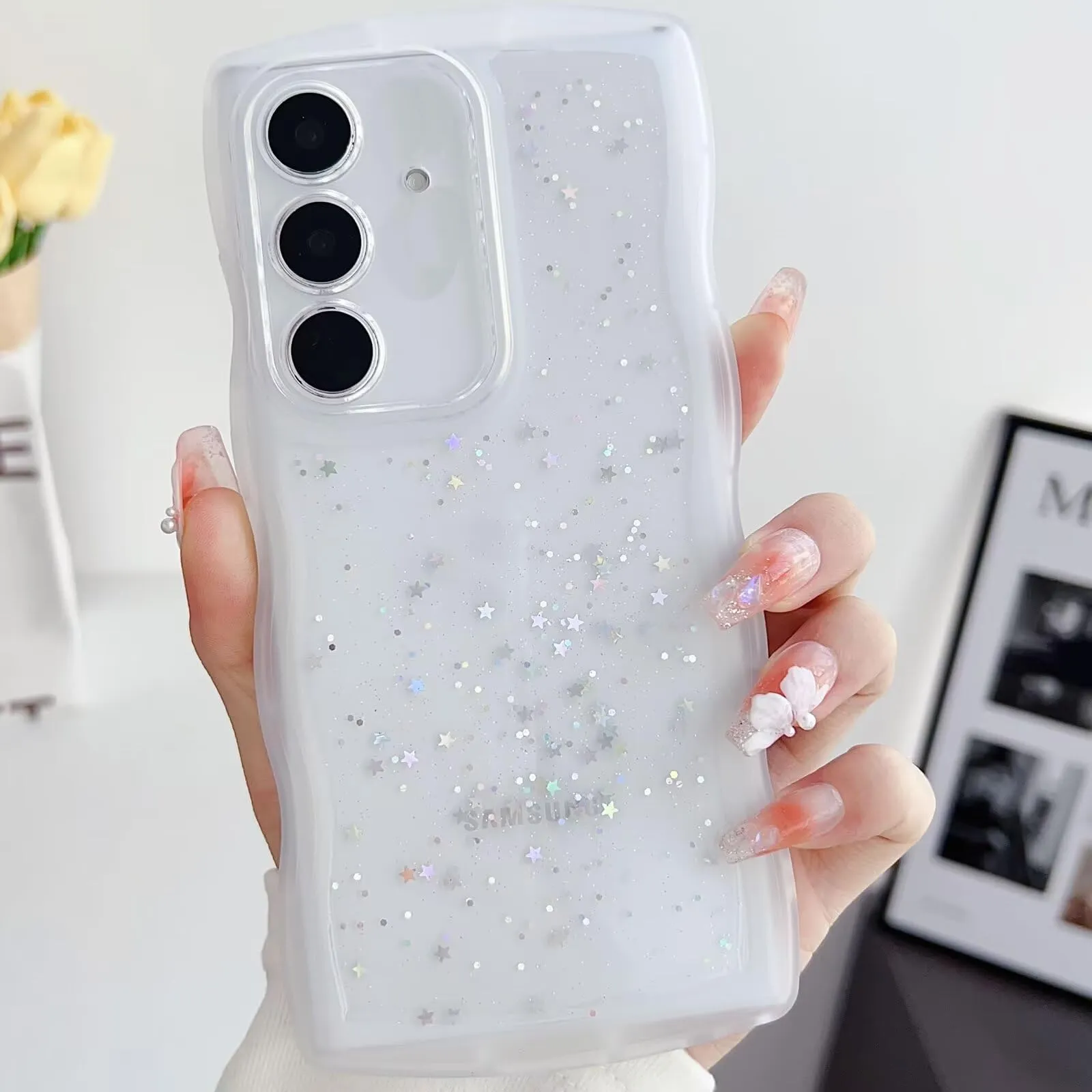 Tivenfezk Bling Curly Wave Transparent Glitter Case for Samsung Galaxy A32 5G TPU Protective Cover - immagine 1