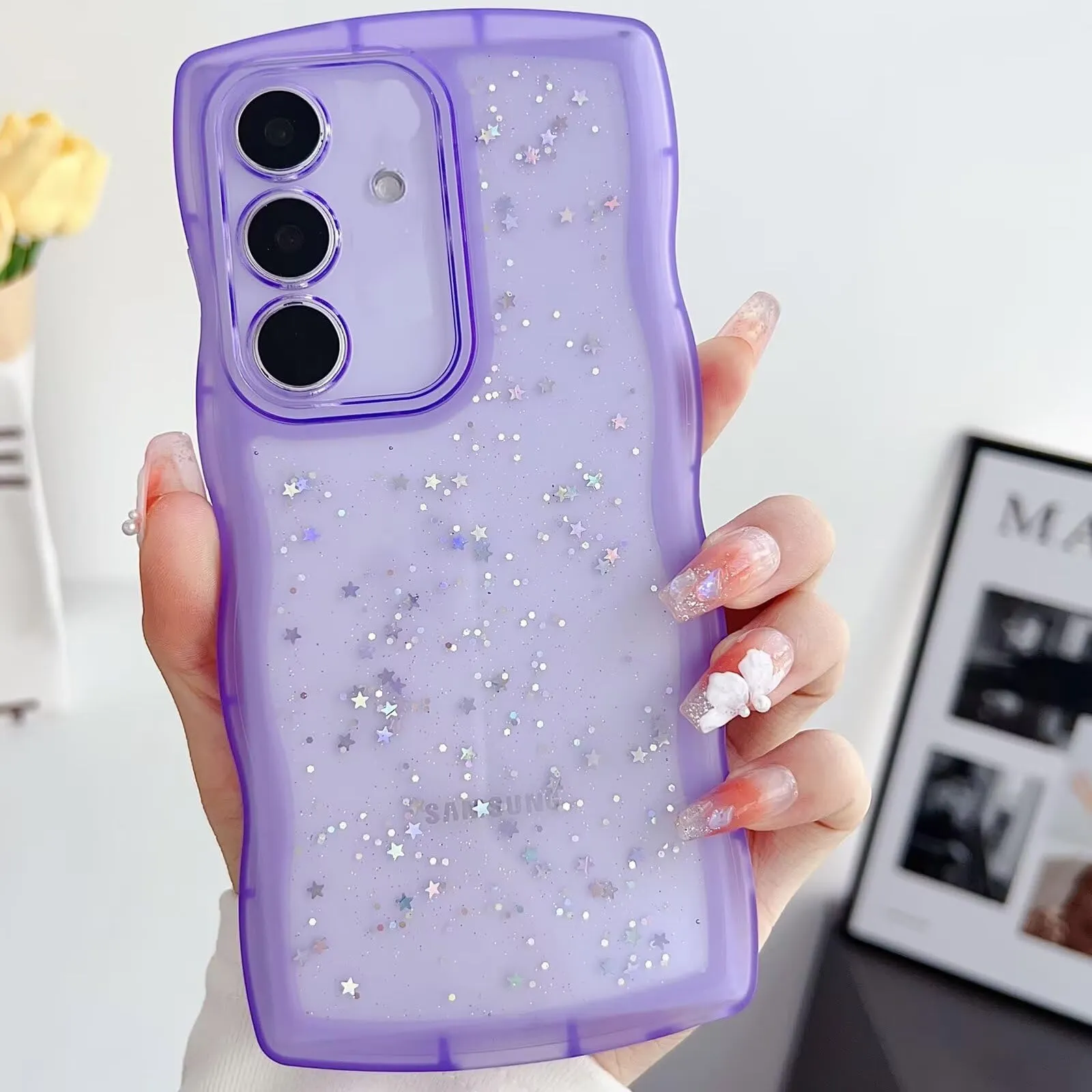 Tivenfezk Nadoli Bling Curly Wave Transparent Case for Samsung Galaxy S23 Plus, Purple TPU Protective Cover - immagine 1