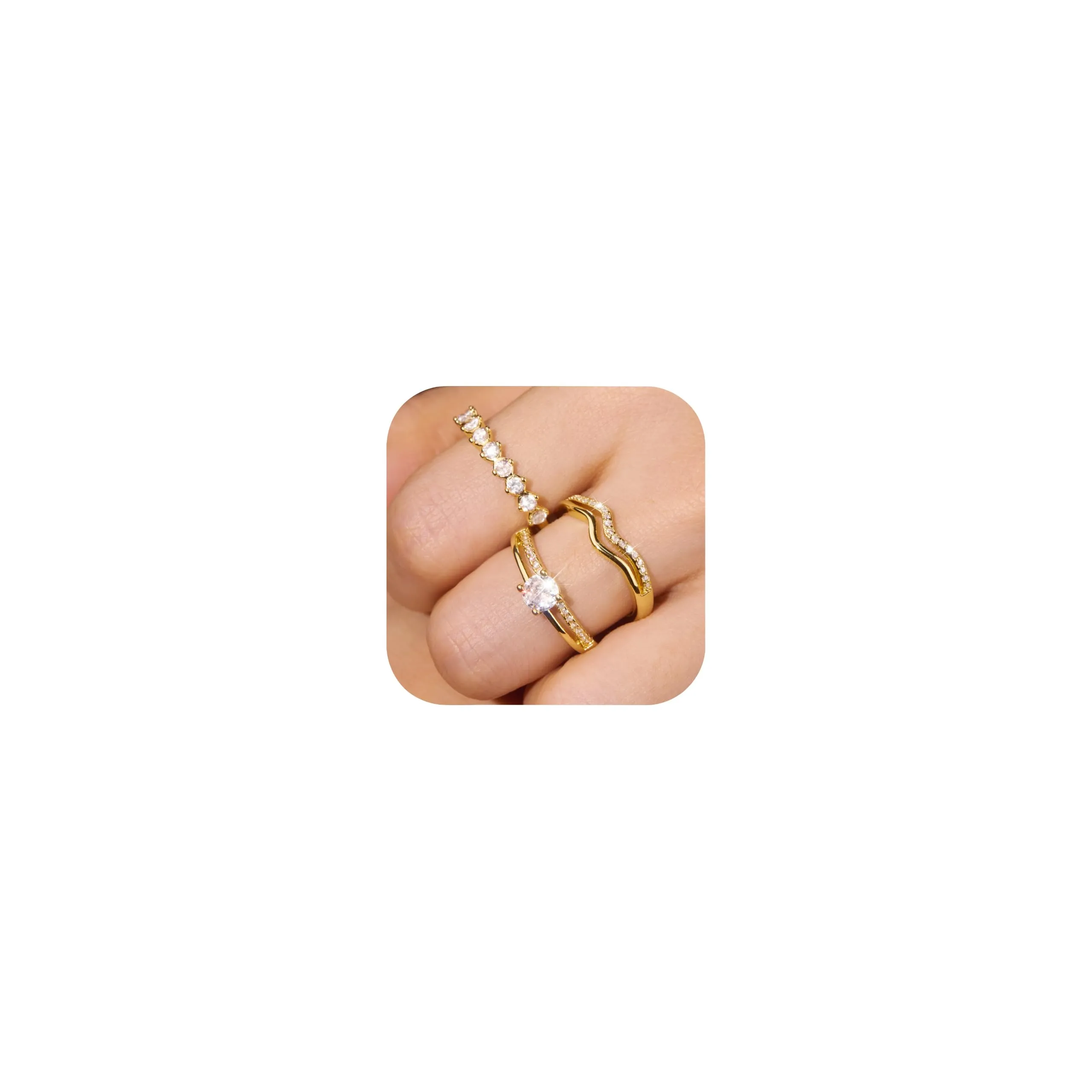 ALEXCRAFT Set Anelli Donna in Acciaio Placcato Oro Regolabili con Diamantino - immagine 4