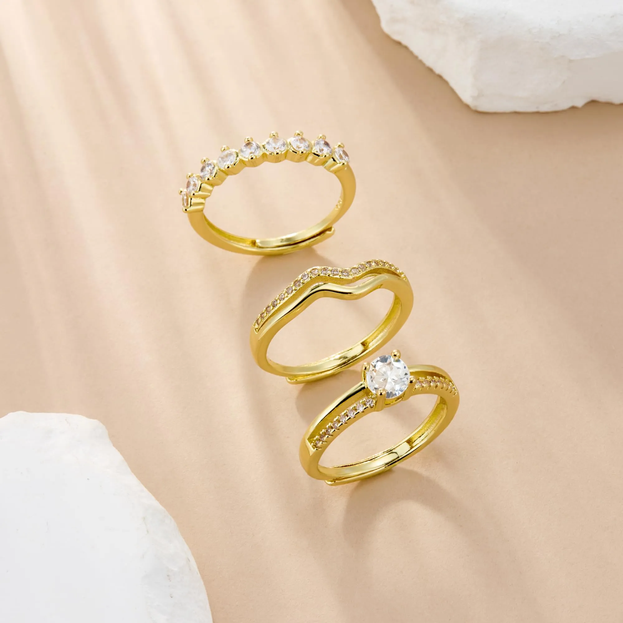 ALEXCRAFT Set Anelli Donna in Acciaio Placcato Oro Regolabili con Diamantino - immagine 5