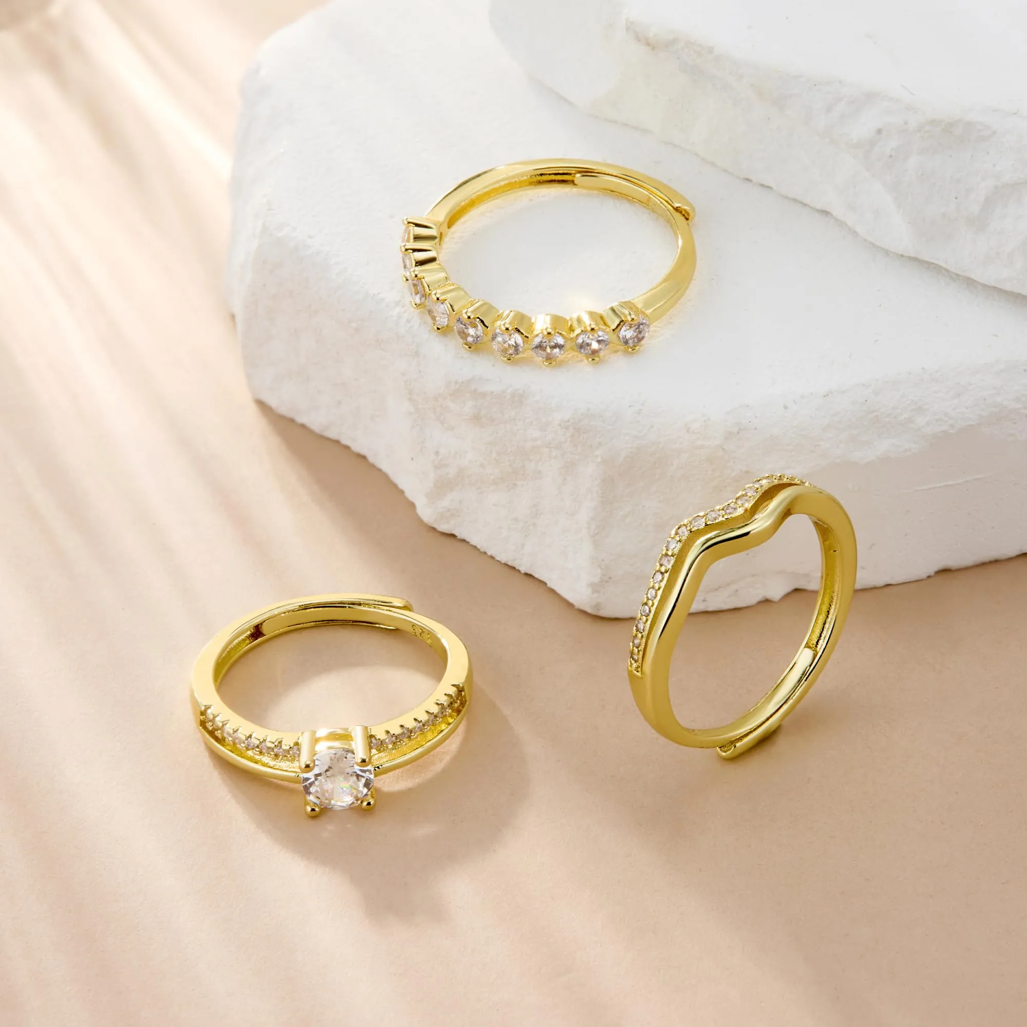 ALEXCRAFT Set Anelli Donna in Acciaio Placcato Oro Regolabili con Diamantino - immagine 6