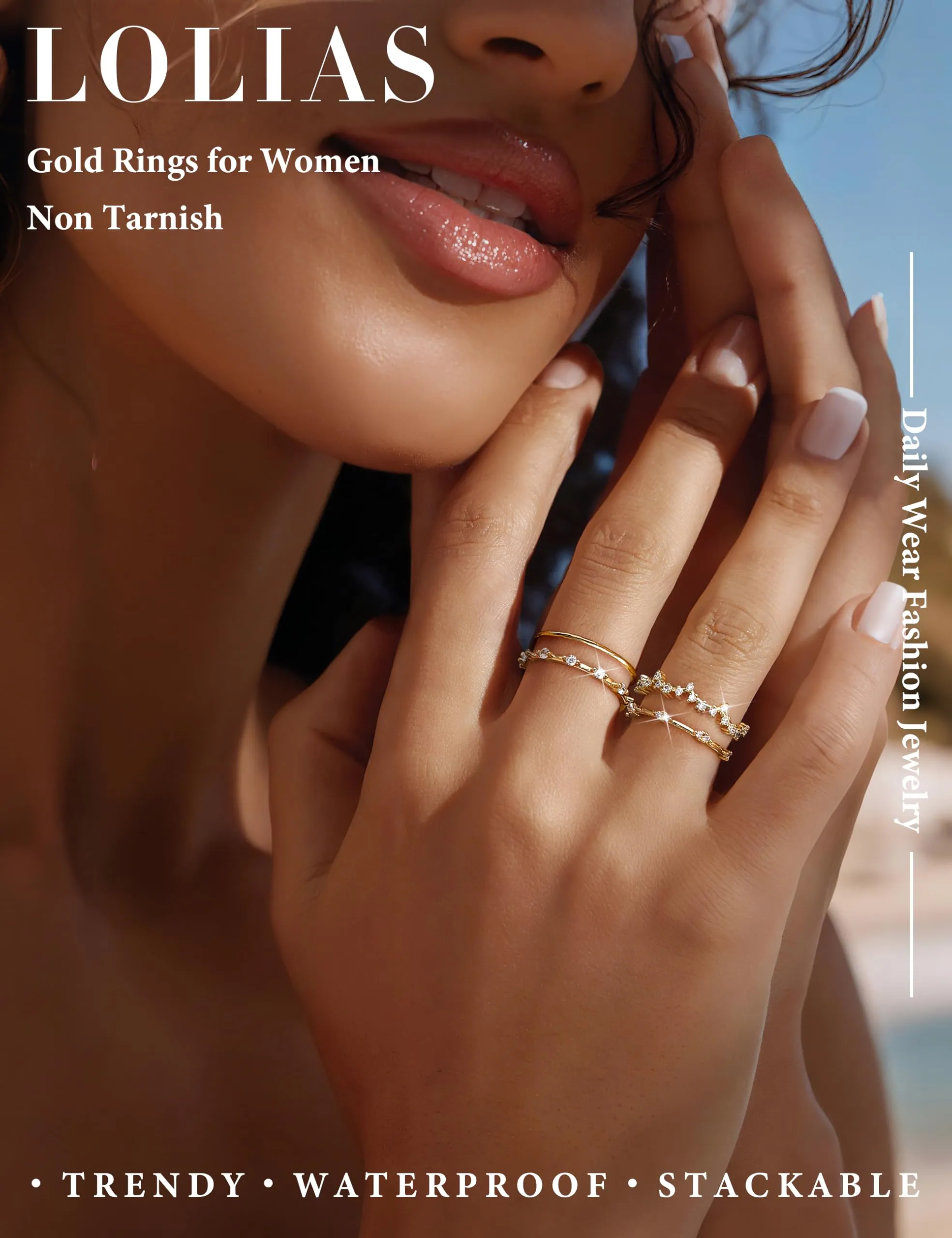 LOLIAS Set di 9 Anelli Donna in Acciaio Inossidabile Placcato Oro 14K - immagine 2